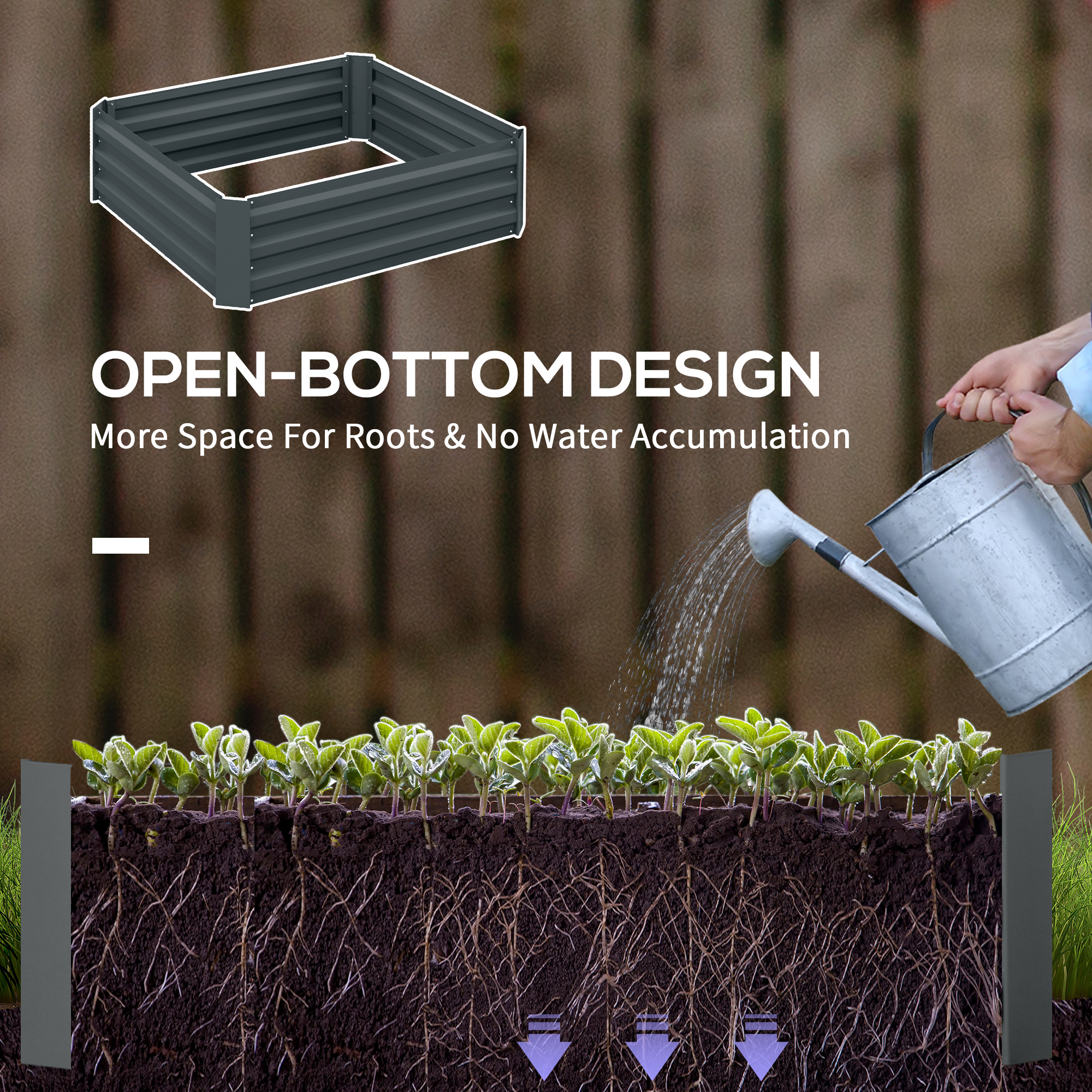 Outsunny 291L Set of 2 Raised Garden Beds, Elevated Galvanised Planter Box for Flowers and Herbs, 100x100x30cm, Dark Grey