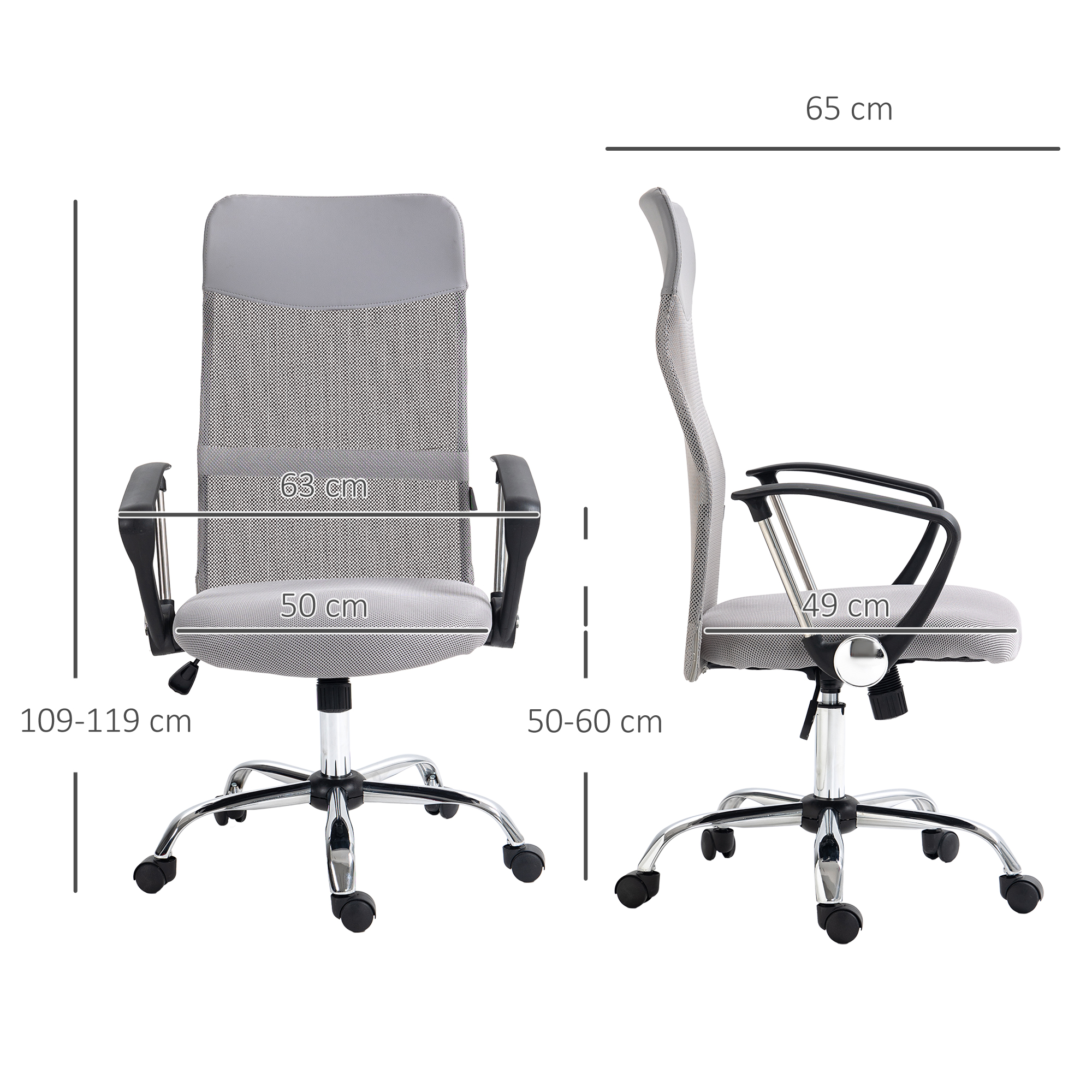 Vinsetto Comfortable Ergonomic Office Chair, Adjustable Mesh Back with Tilt Function, Modern Design, Light Grey