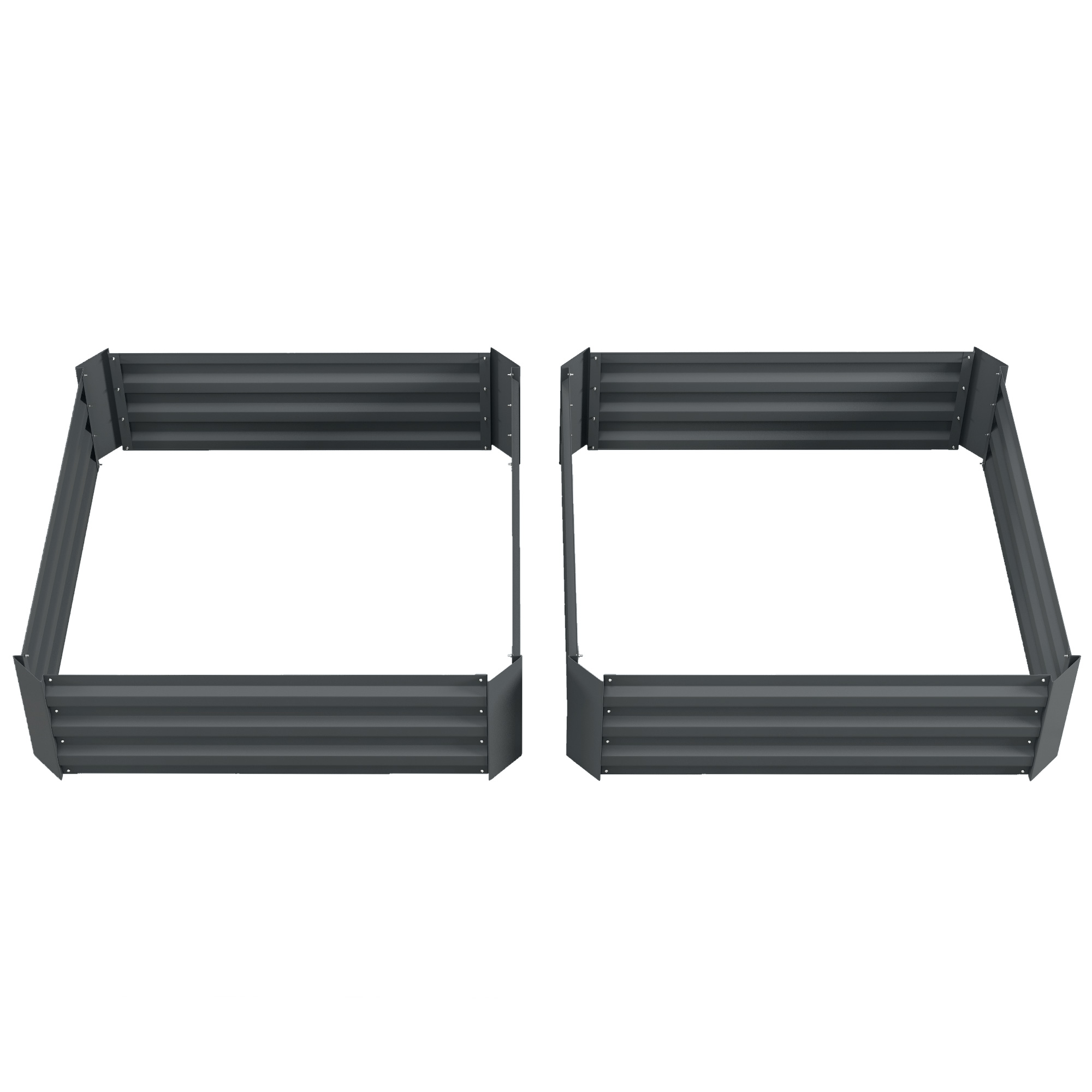 Outsunny 291L Set of 2 Raised Garden Beds, Elevated Galvanised Planter Box for Flowers and Herbs, 100x100x30cm, Dark Grey