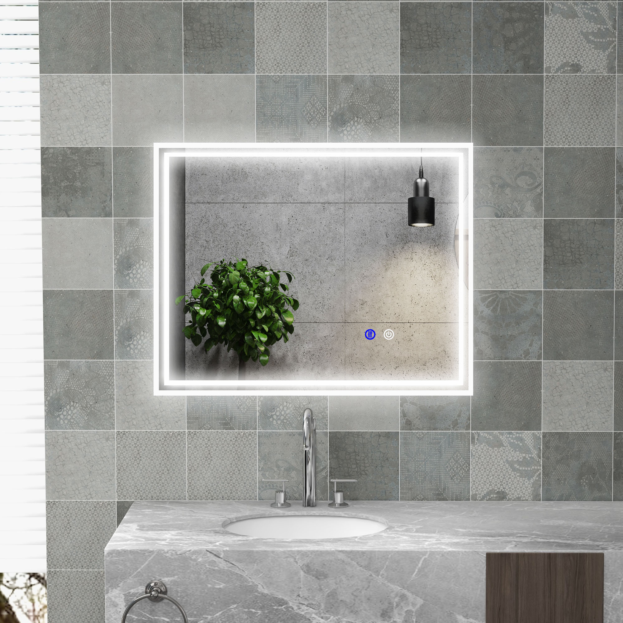 Kleankin Illuminated LED Bathroom Mirror, Vanity Makeup Mirror with Smart Touch, Anti-Fog, 3 Colour Settings, 90x70cm
