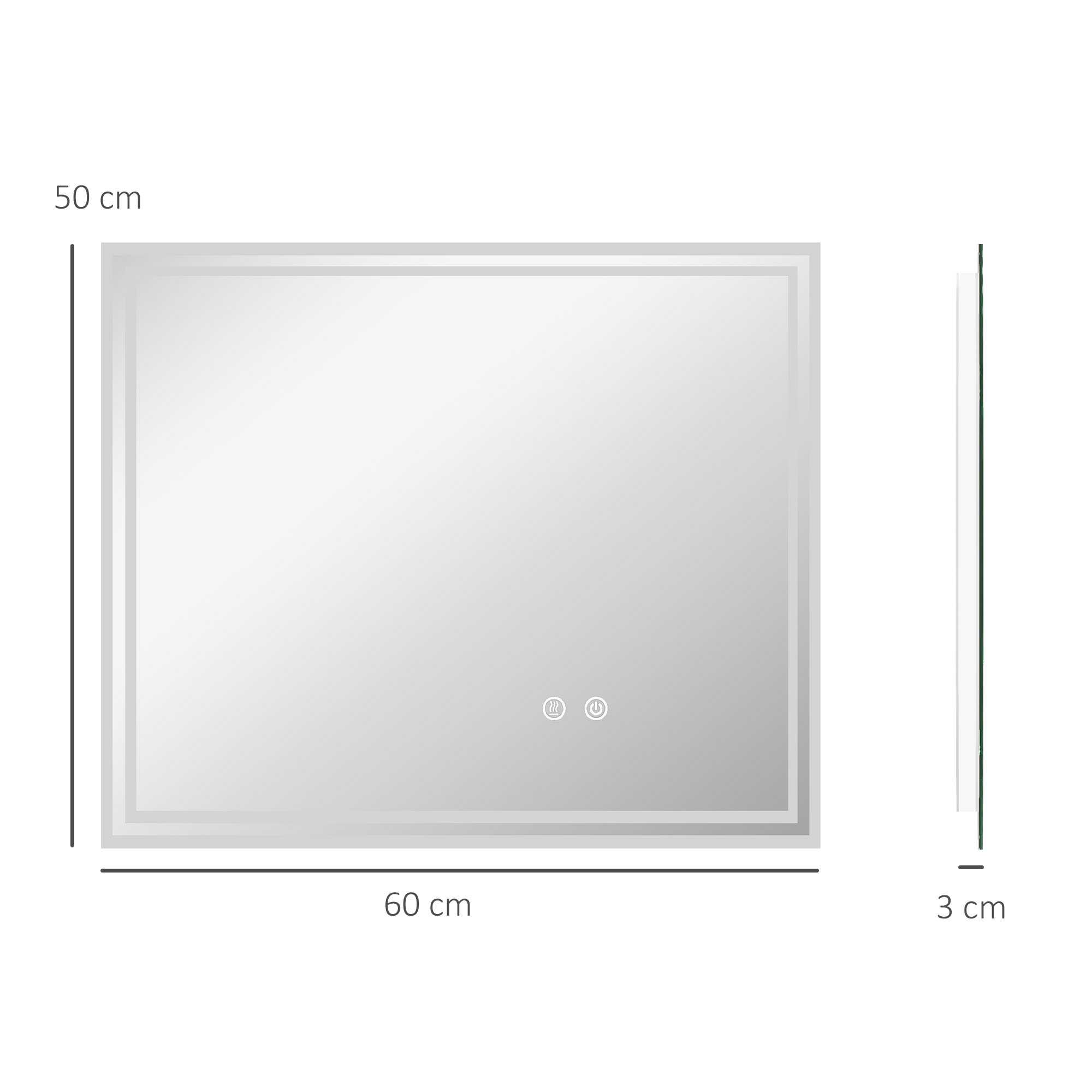 Kleankin Illuminated LED Bathroom Mirror, Vanity Makeup Mirror with Smart Touch, 3 Colour Modes, Anti-Fog Feature, 60x50cm, Silver