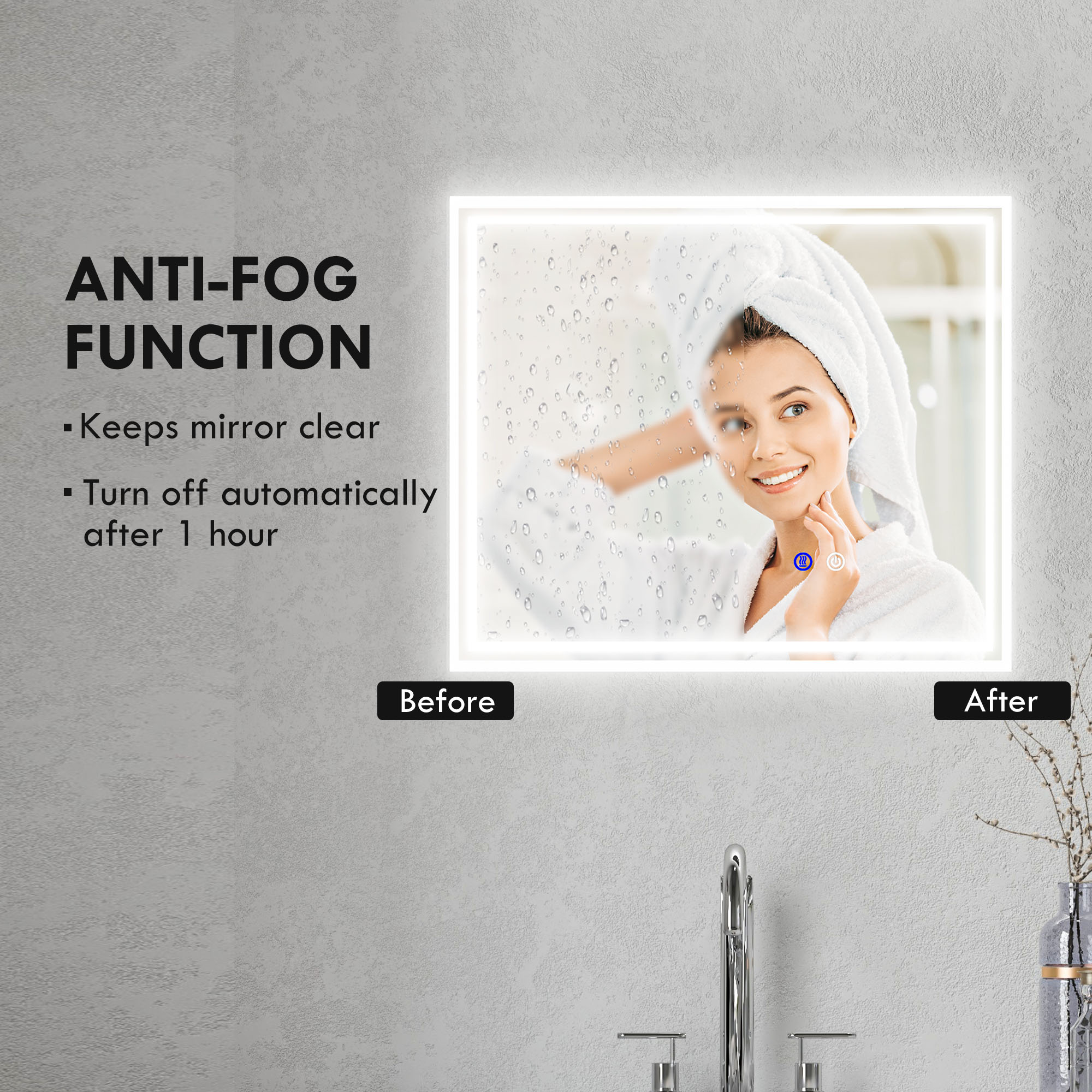 Kleankin Illuminated LED Bathroom Mirror, Vanity Makeup Mirror with Smart Touch, 3 Colour Modes, Anti-Fog Feature, 60x50cm, Silver