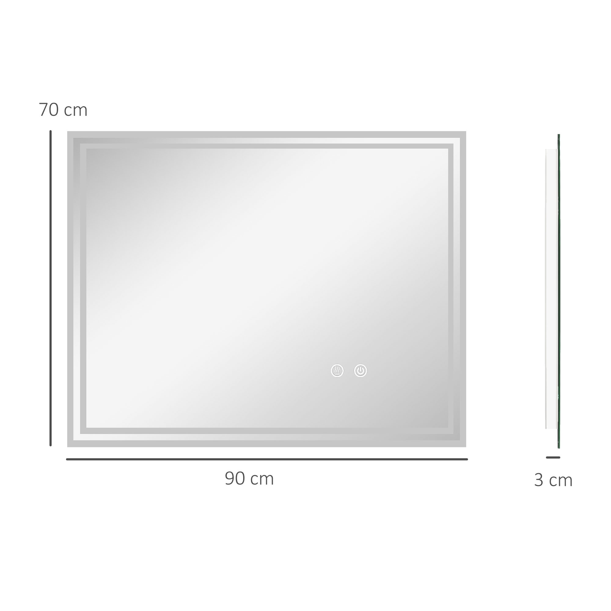 Kleankin Illuminated LED Bathroom Mirror, Vanity Makeup Mirror with Smart Touch, Anti-Fog, 3 Colour Settings, 90x70cm