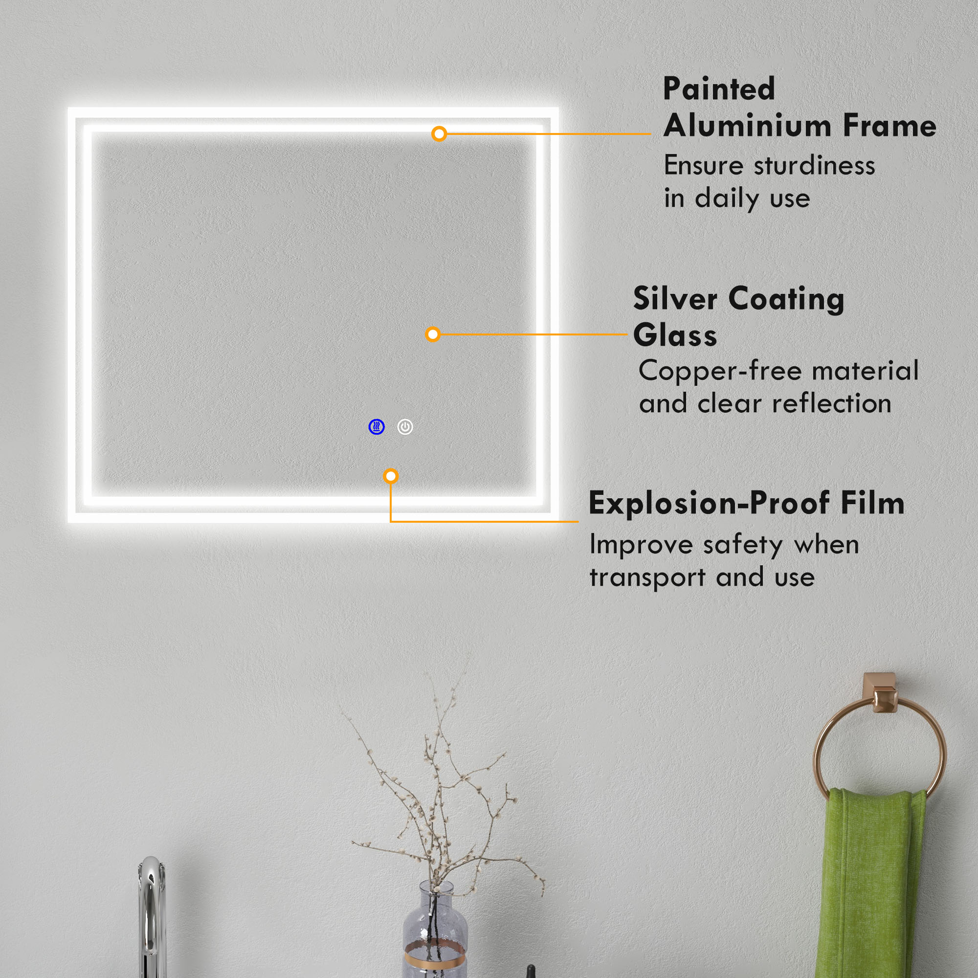 Kleankin Illuminated LED Bathroom Mirror, Vanity Makeup Mirror with Smart Touch, 3 Colour Modes, Anti-Fog Feature, 60x50cm, Silver