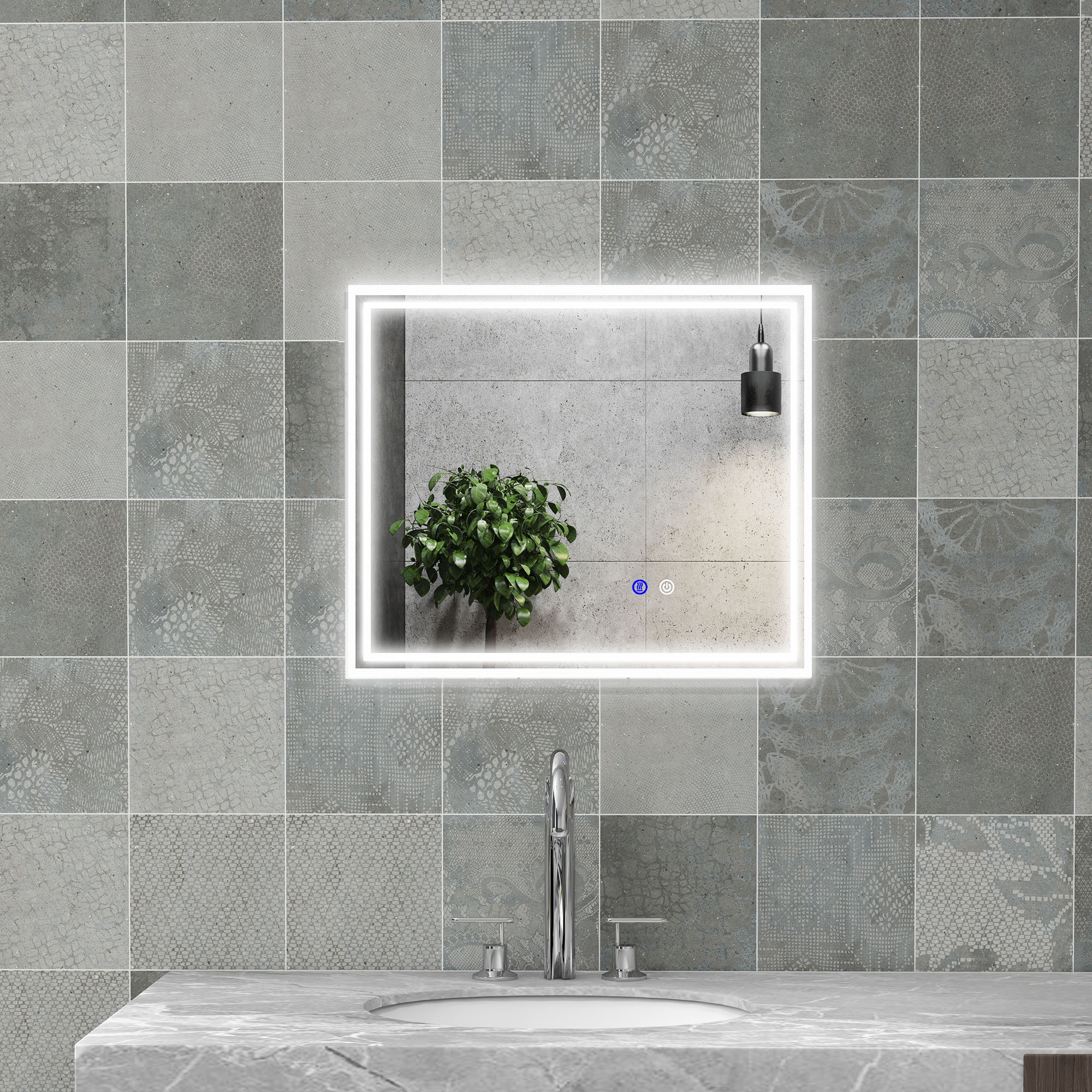 Kleankin Illuminated LED Bathroom Mirror, Vanity Makeup Mirror with Smart Touch, 3 Colour Modes, Anti-Fog Feature, 60x50cm, Silver
