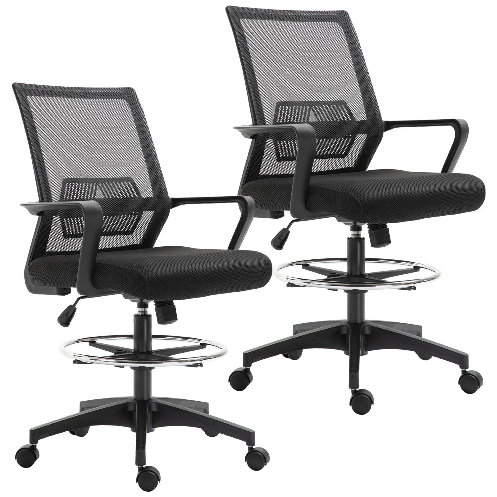Fauteuil De Bureau Sans Accoudoirs Vinsetto - Dossier En Maille Respirante, Hauteur Réglable, Pivotant 360°, Noir