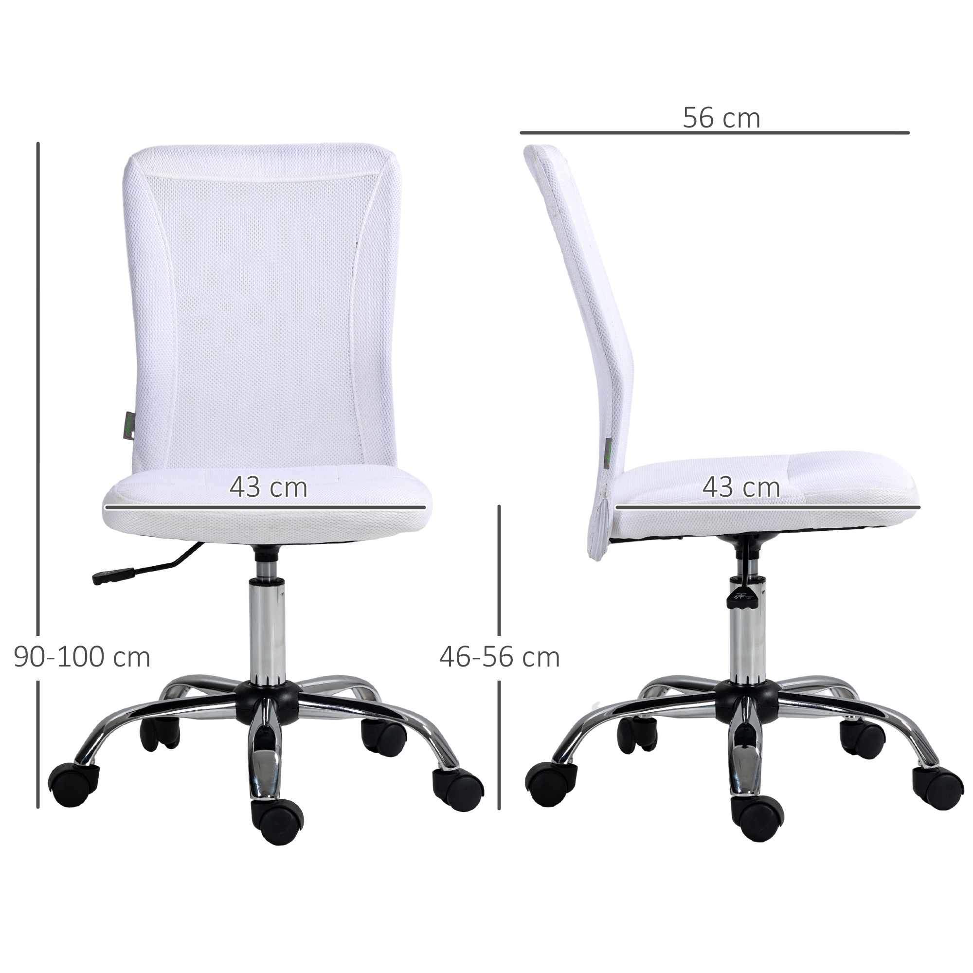 Vinsetto Ergonomic Office Chair, Adjustable Mesh Desk Chair without Arms, Swivel Wheels, for Home Office, White
