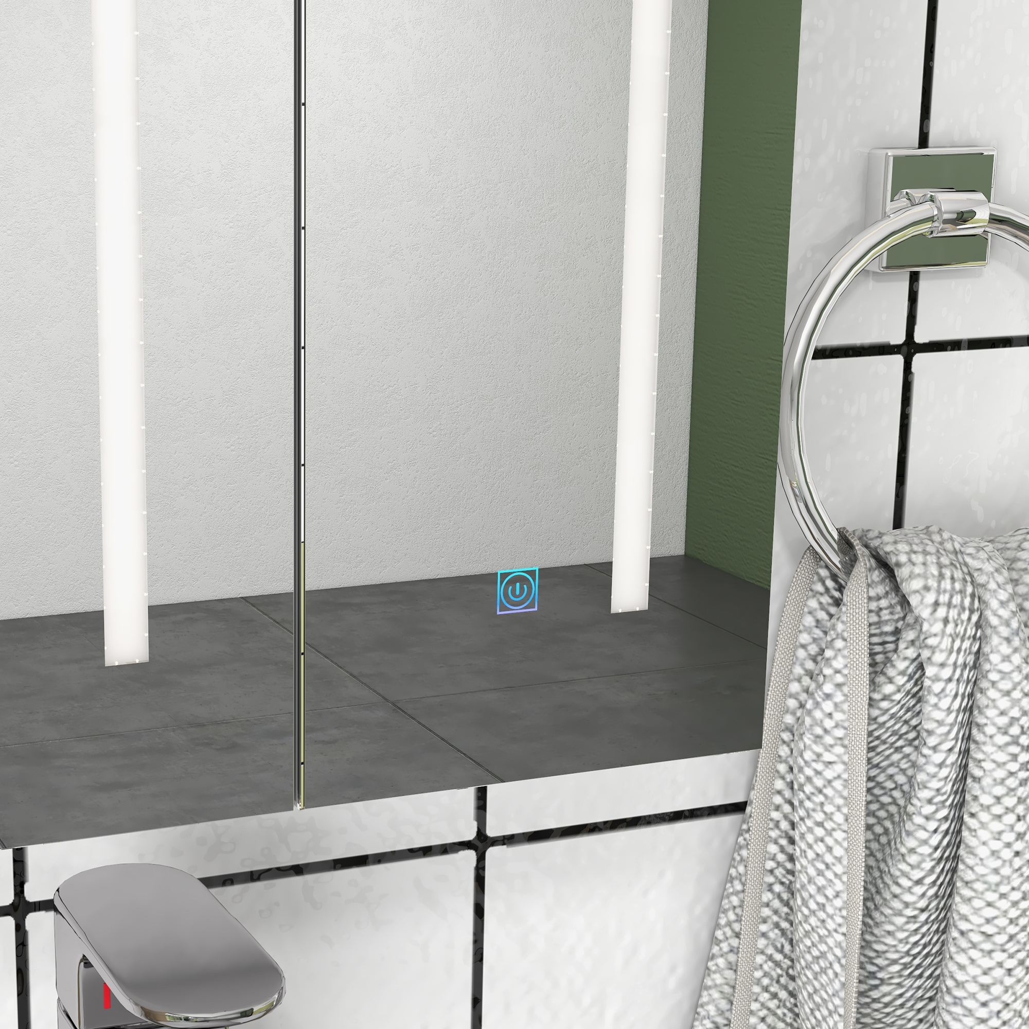 Kleankin Illuminated Bathroom Cabinet, Wall-Mounted Storage with LED Light & USB Charging, Adjustable Shelf, 90x15x70cm, White