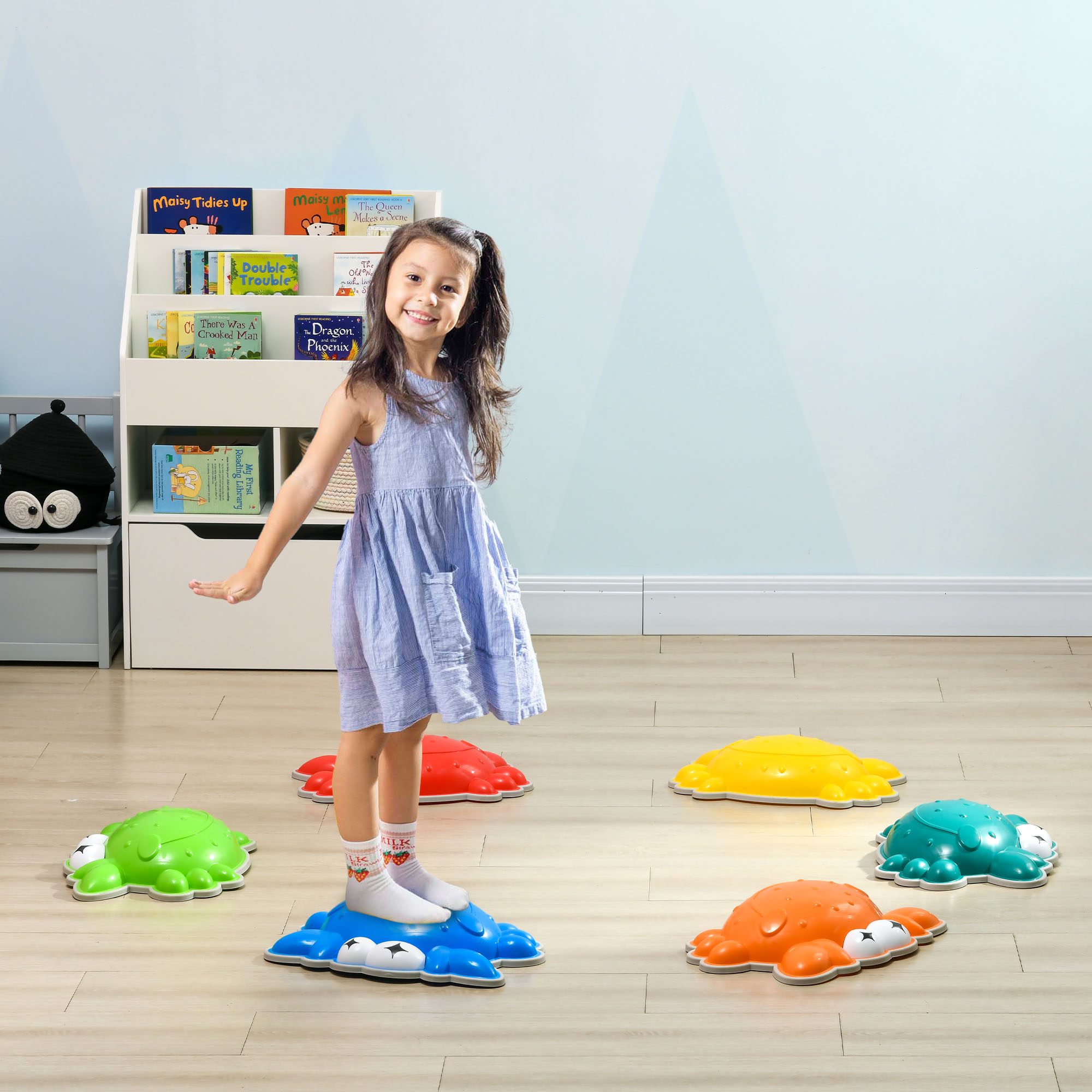 ZONEKIZ Crab-Shaped Kids' Stepping Stones, 6 Piece Set, TPE Anti-Slip Edges, for Balance and Coordination, Stackable, Multicolour