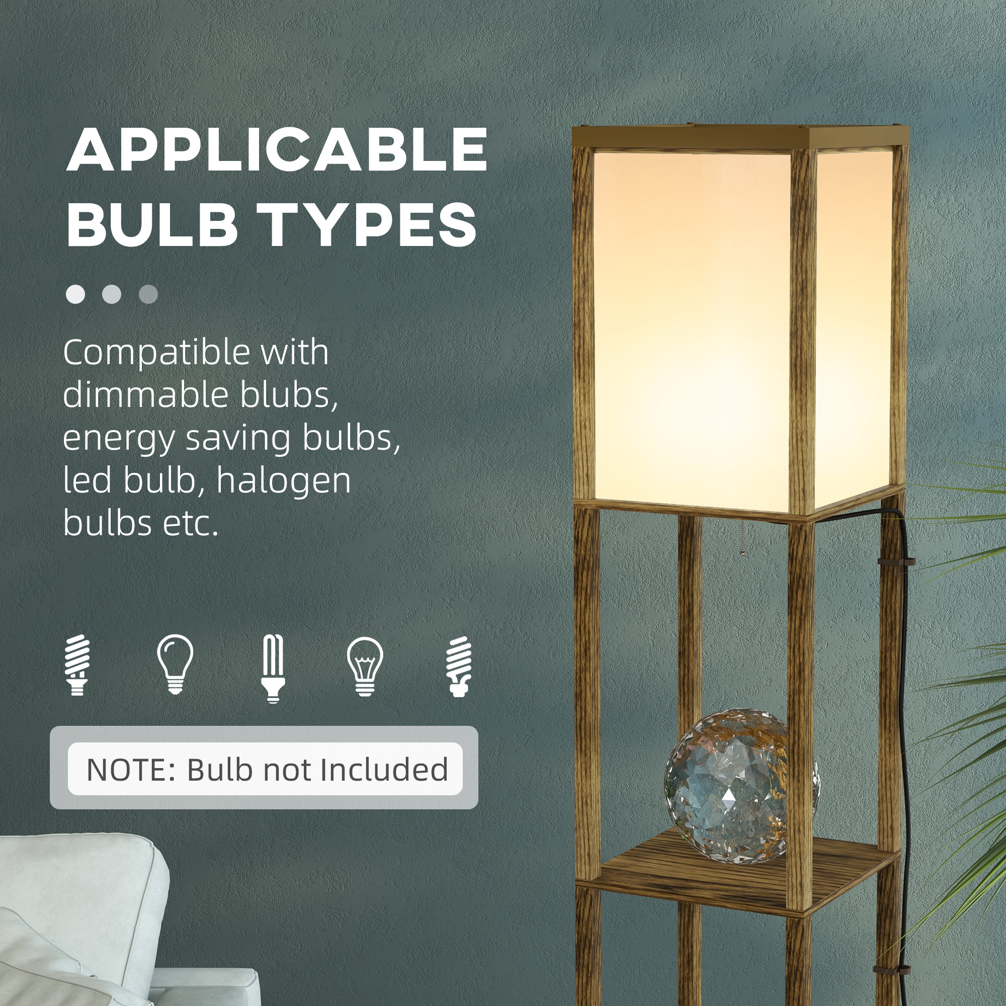 HOMCOM Modern Shelf Floor Lamp with Dual Ambient Light, Standing Lamp Living Room, Bedroom, 156cm, Brown