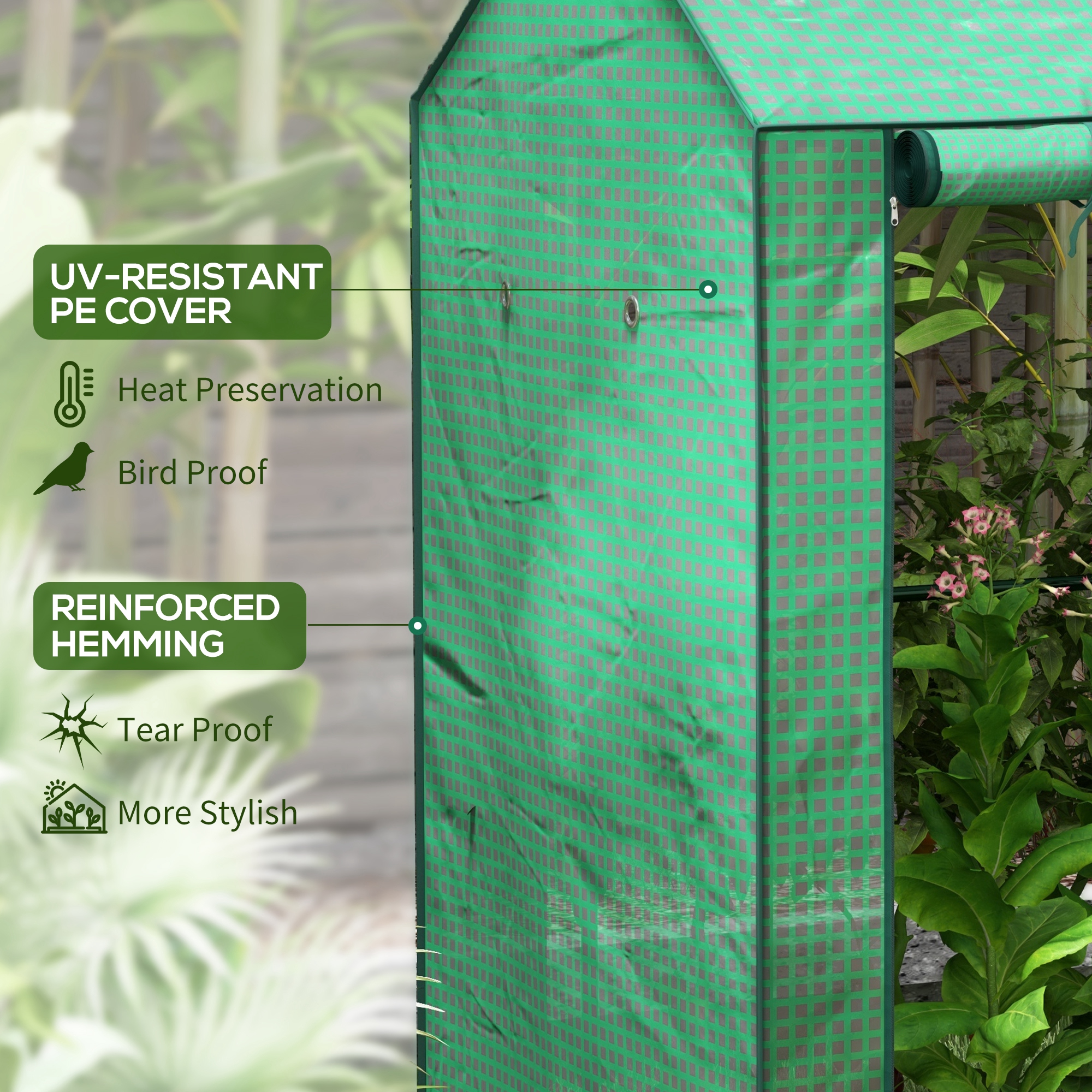 Outsunny 2-Room Green House, Mini Greenhouse with 2 Roll-up Doors, Vent Holes and Reinforced Cover, 100 x 80 x 150cm