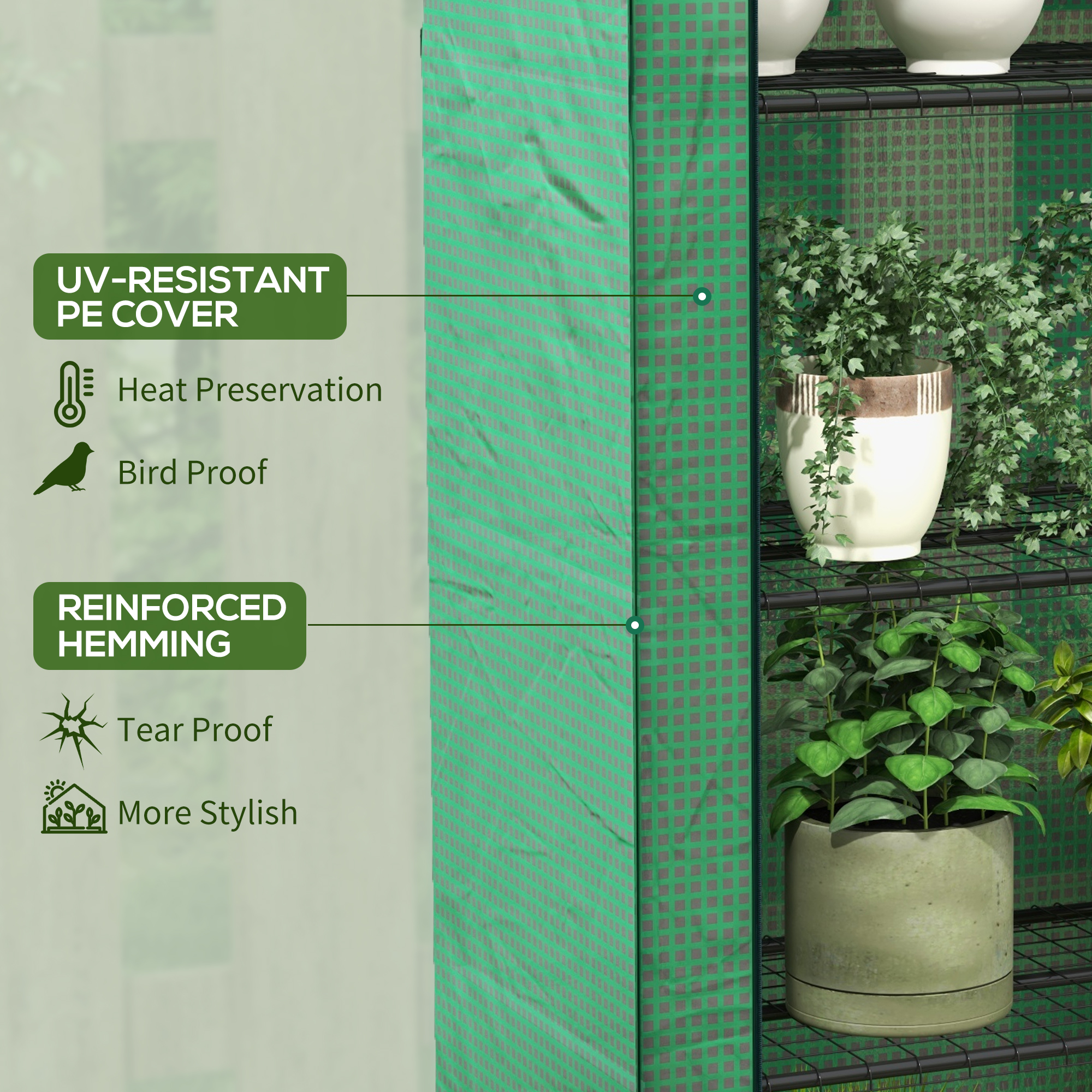 Outsunny Portable Mini Greenhouse, 4 Tier with PE Reinforced Cover and Roll-up Door, Green, 170H x 120W x 50Dcm