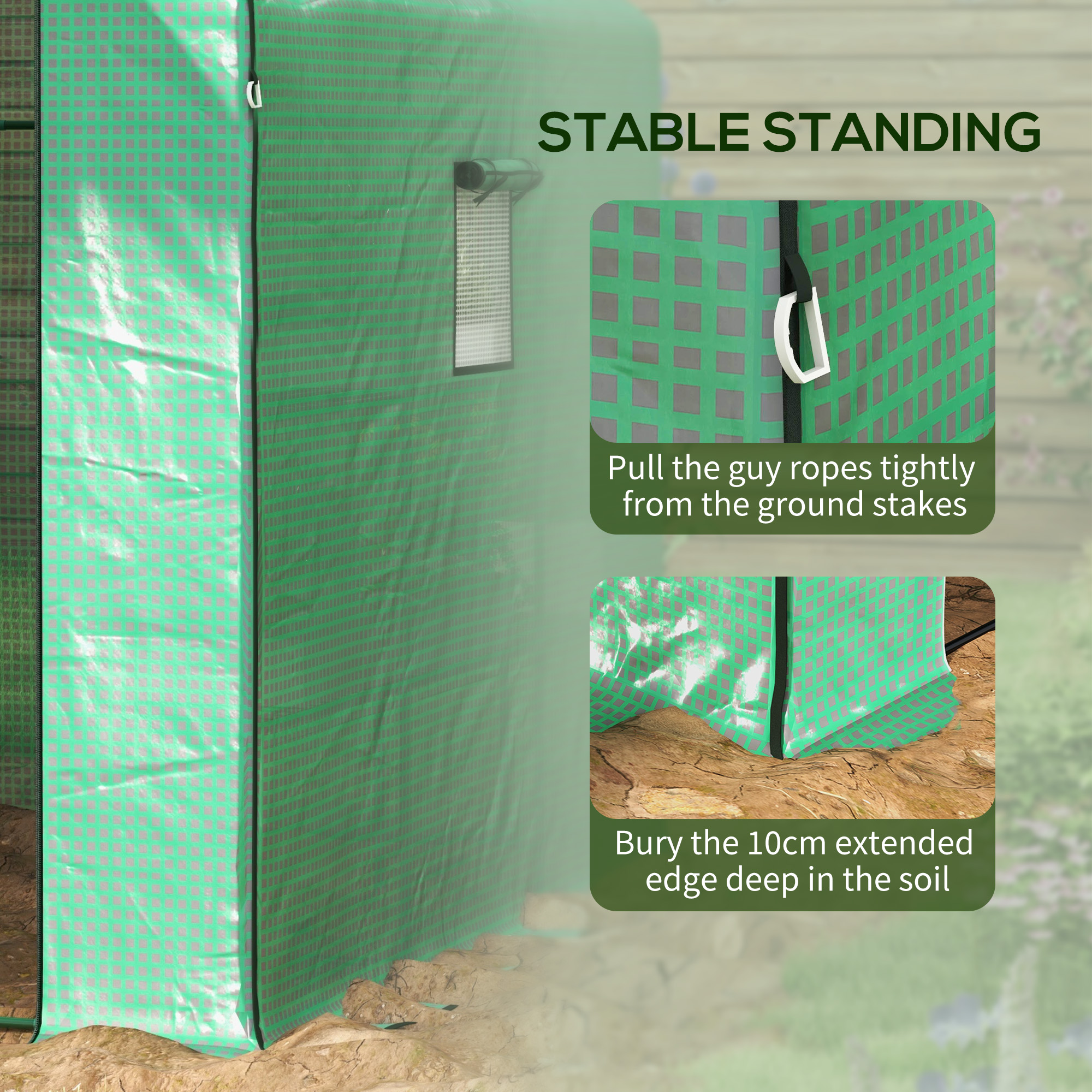Outsunny Walk-in Greenhouse w/ 3 Tier Shelves, Green House Garden Grow House w/ PE Cover, Roll-up Door, Mesh Windows, 140 x 213 x 190cm, Green