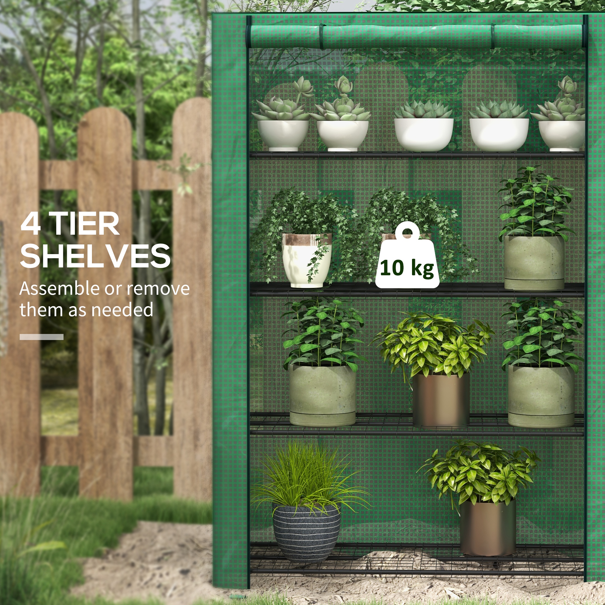 Outsunny Portable Mini Greenhouse, 4 Tier with PE Reinforced Cover and Roll-up Door, Green, 170H x 120W x 50Dcm
