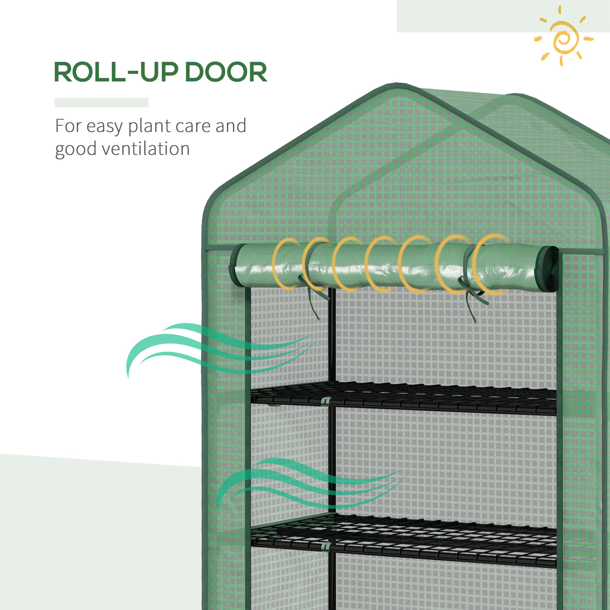 Outsunny Portable Mini Greenhouse with 5 Tier Wider Shelves, Reinforced PE Cover, Roll-up Door, Wire Shelves, 193H x 90W x 49D cm, Green