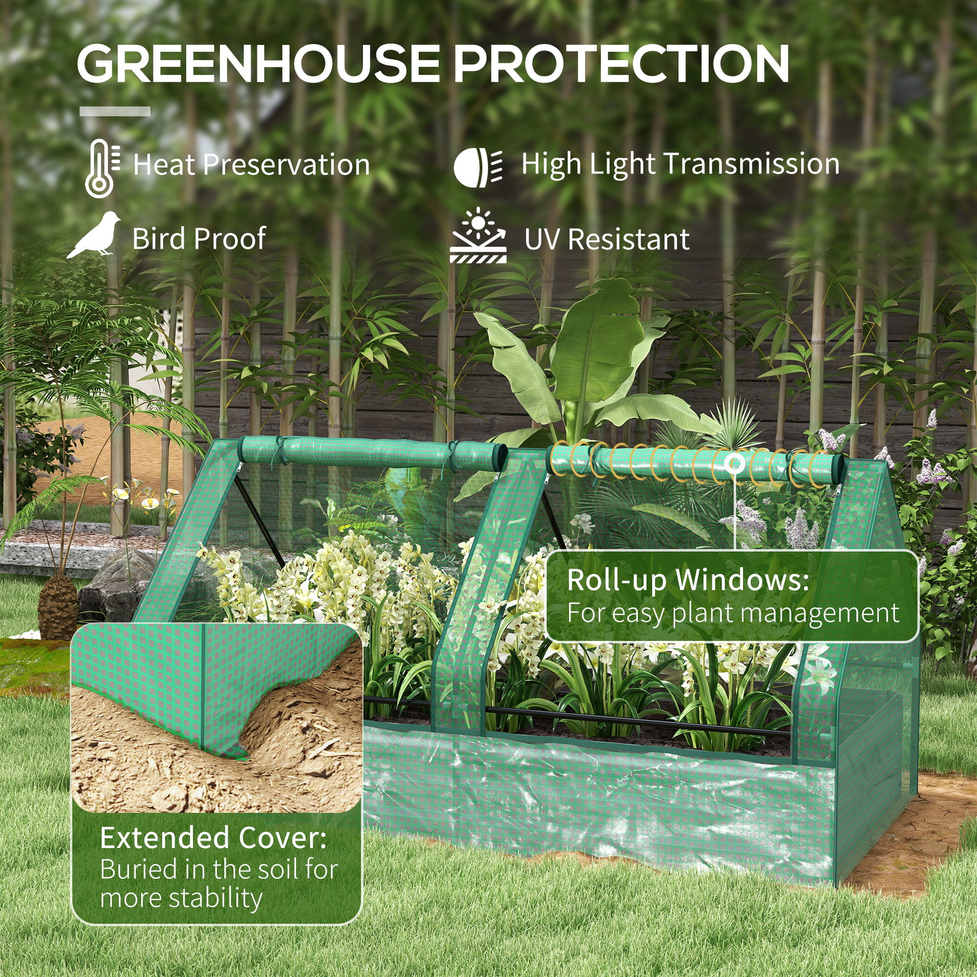 Outsunny Metal Planter Box with Cover, Raised Garden Bed with Greenhouse, for Herbs and Vegetables, Green and Dark Grey