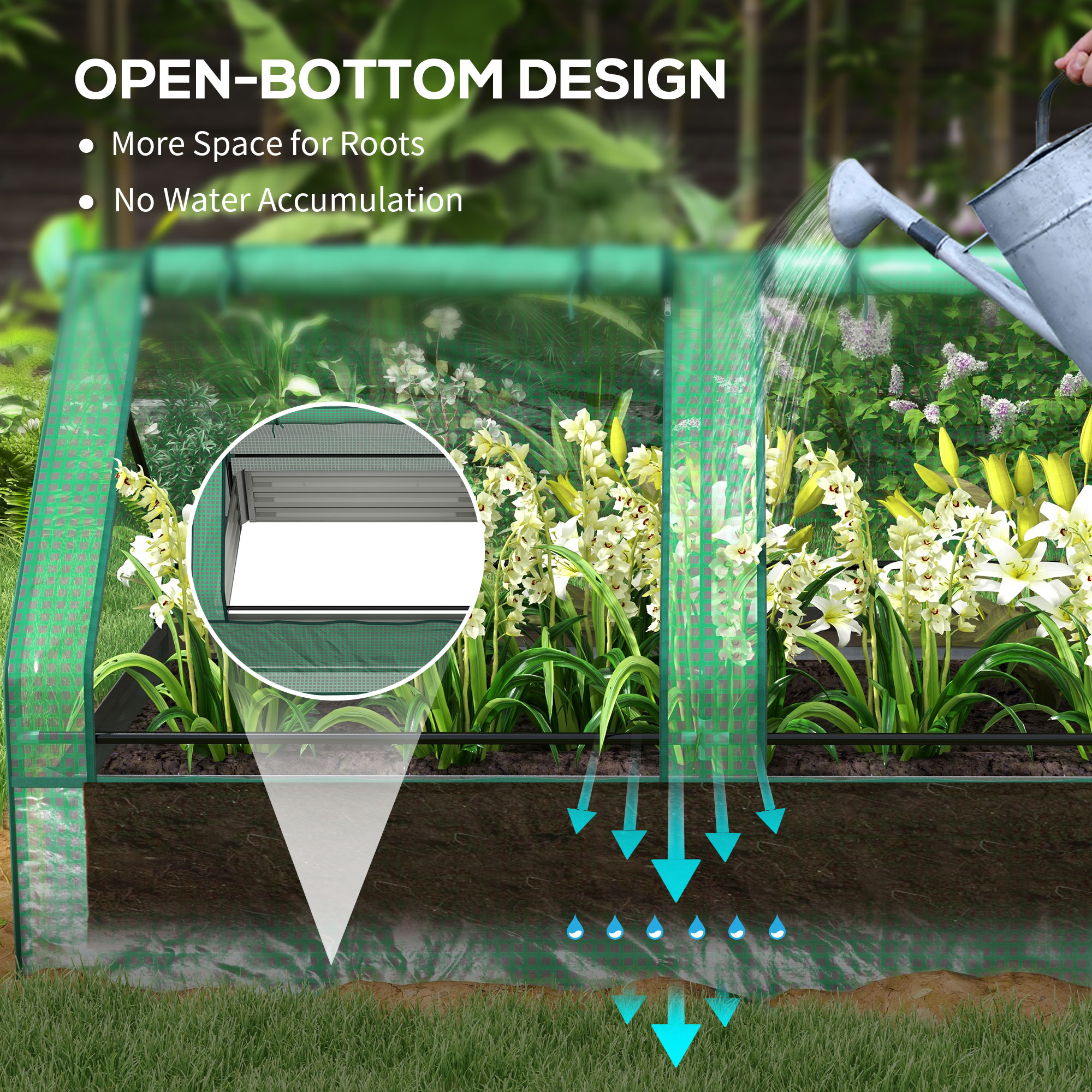 Outsunny Metal Planter Box with Cover, Raised Garden Bed with Greenhouse, for Herbs and Vegetables, Green and Dark Grey