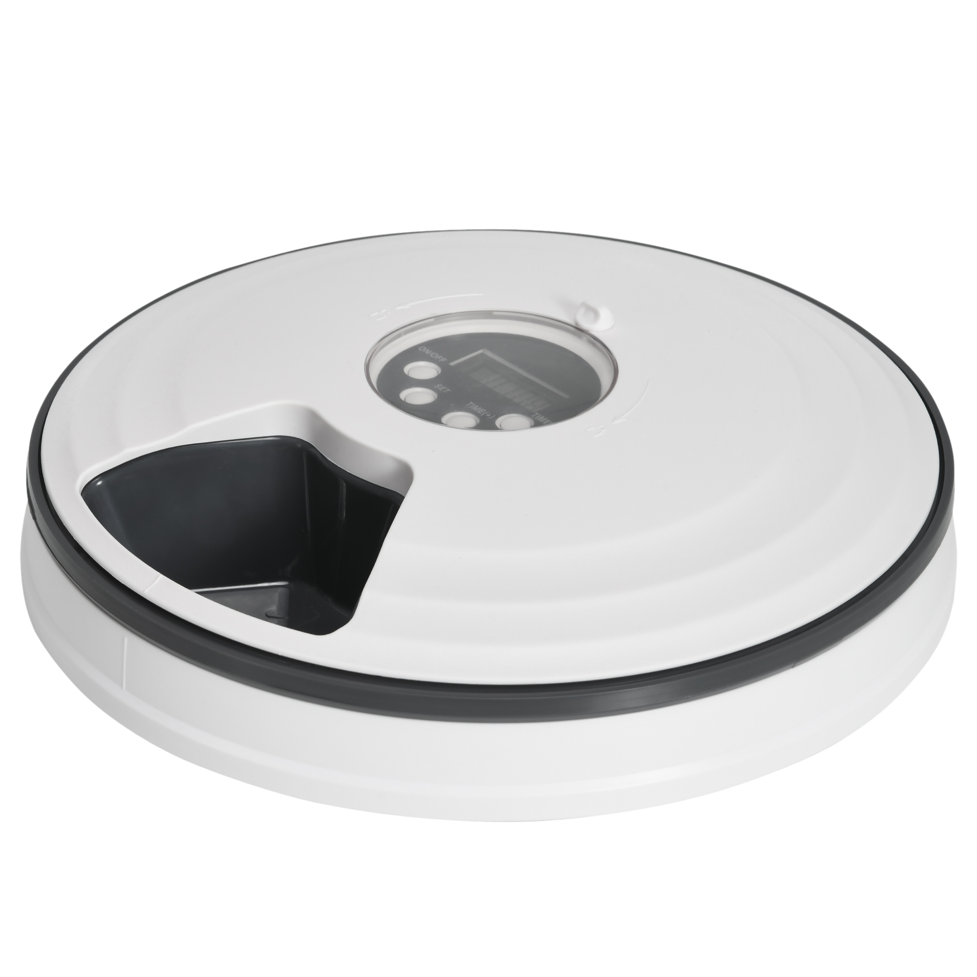 PawHut Dispensador de Comida para Mascotas Comedero Automático con Temporizador Pantalla LED 6 Cuencos Ø30,5x7,2 cm Blanco   Aosom España