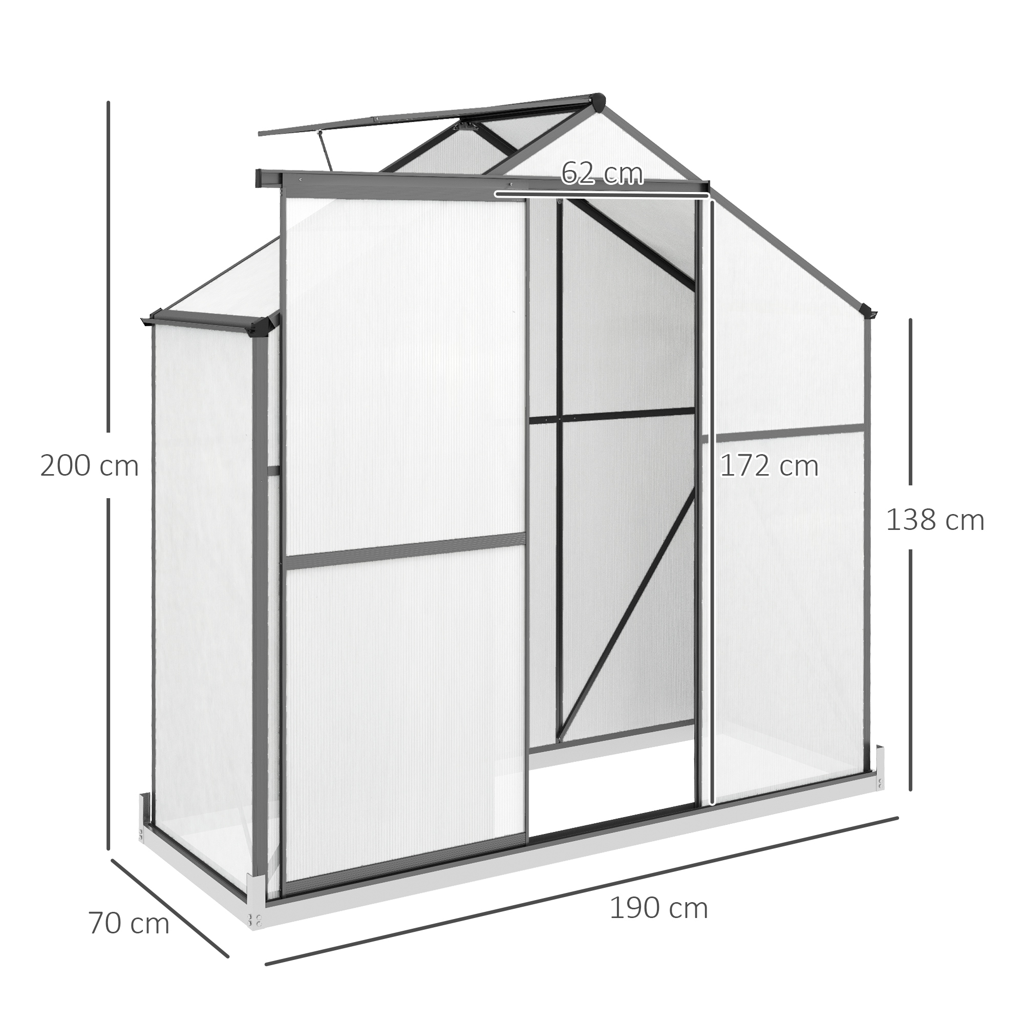 Outsunny Polycarbonate Greenhouse, 6 x 2.5ft Walk-In with Rain Gutter, Sliding Door, Window, Foundation, Dark Grey