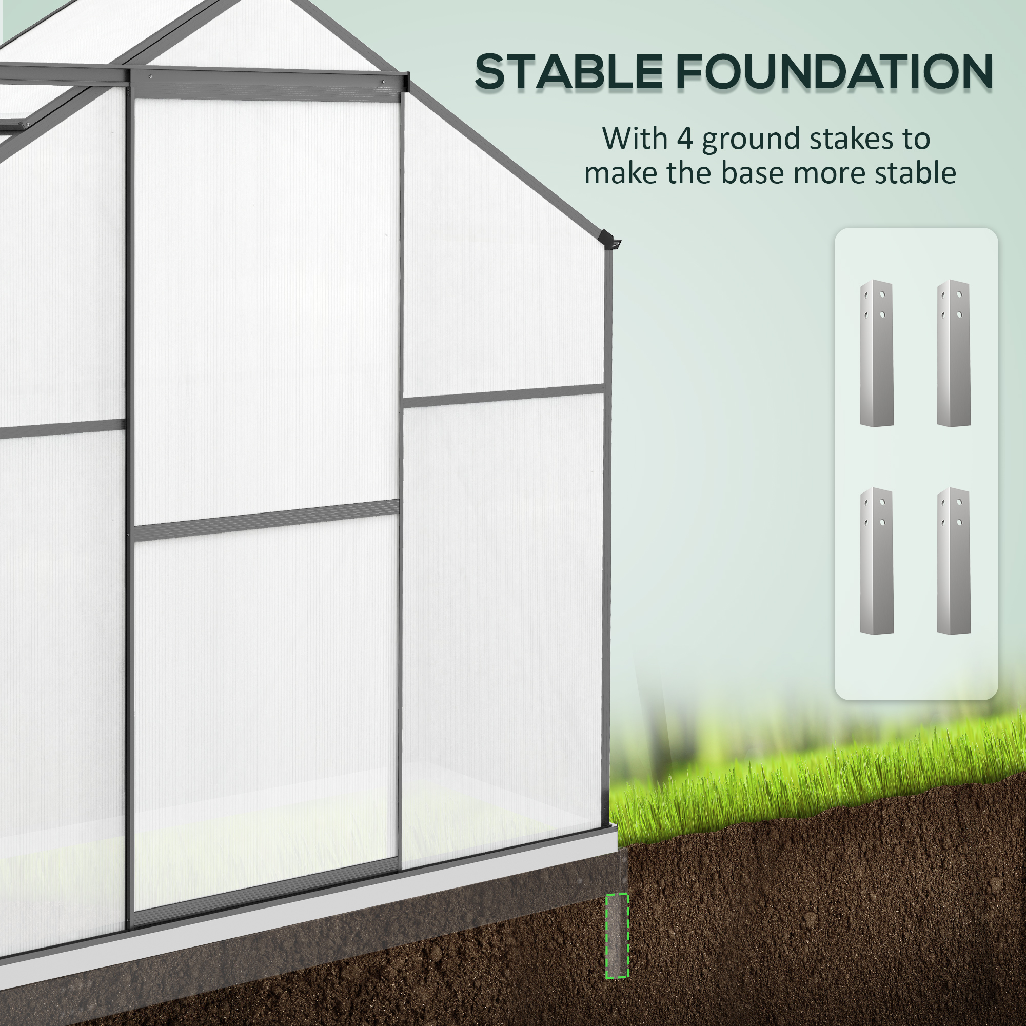 Outsunny Polycarbonate Greenhouse, 6 x 2.5ft Walk-In with Rain Gutter, Sliding Door, Window, Foundation, Dark Grey