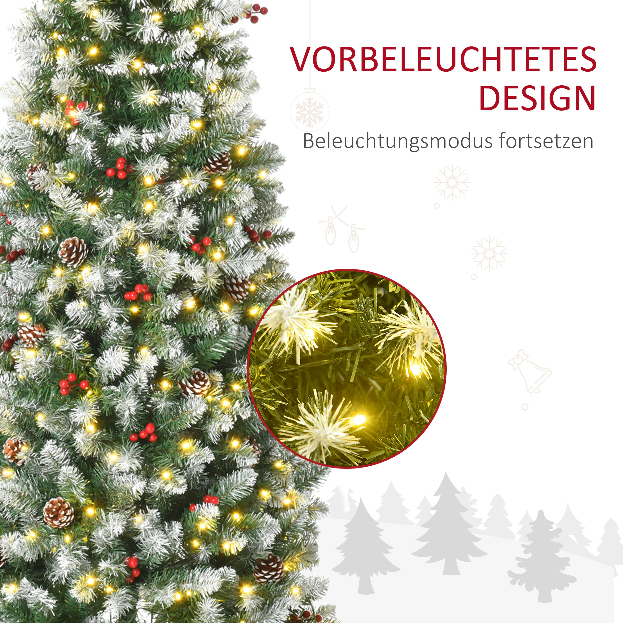HOMCOM Kerstboom met Dennenappels, sneeuwbedekt, vlamvertragend
