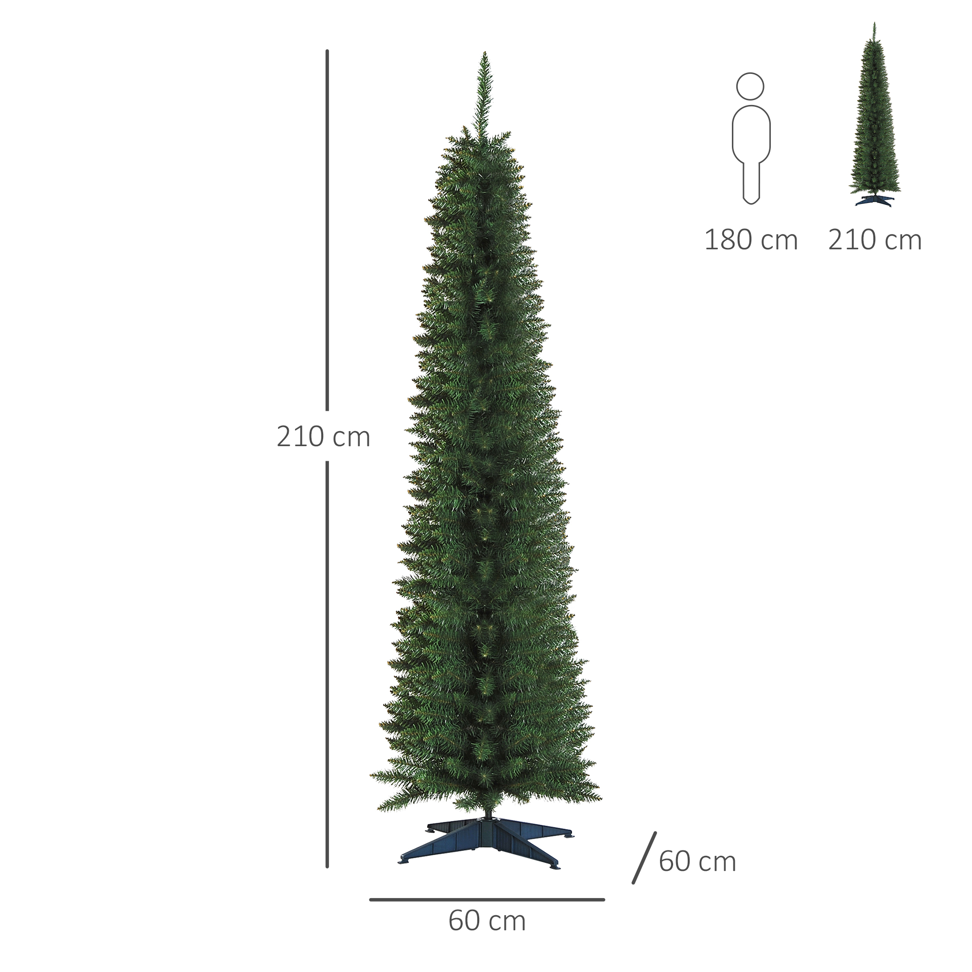 HOMCOM kerstboom, dennenboom met kunststof standaard, 390 takpunten, hoogte 180 cm, 55 cm, wit