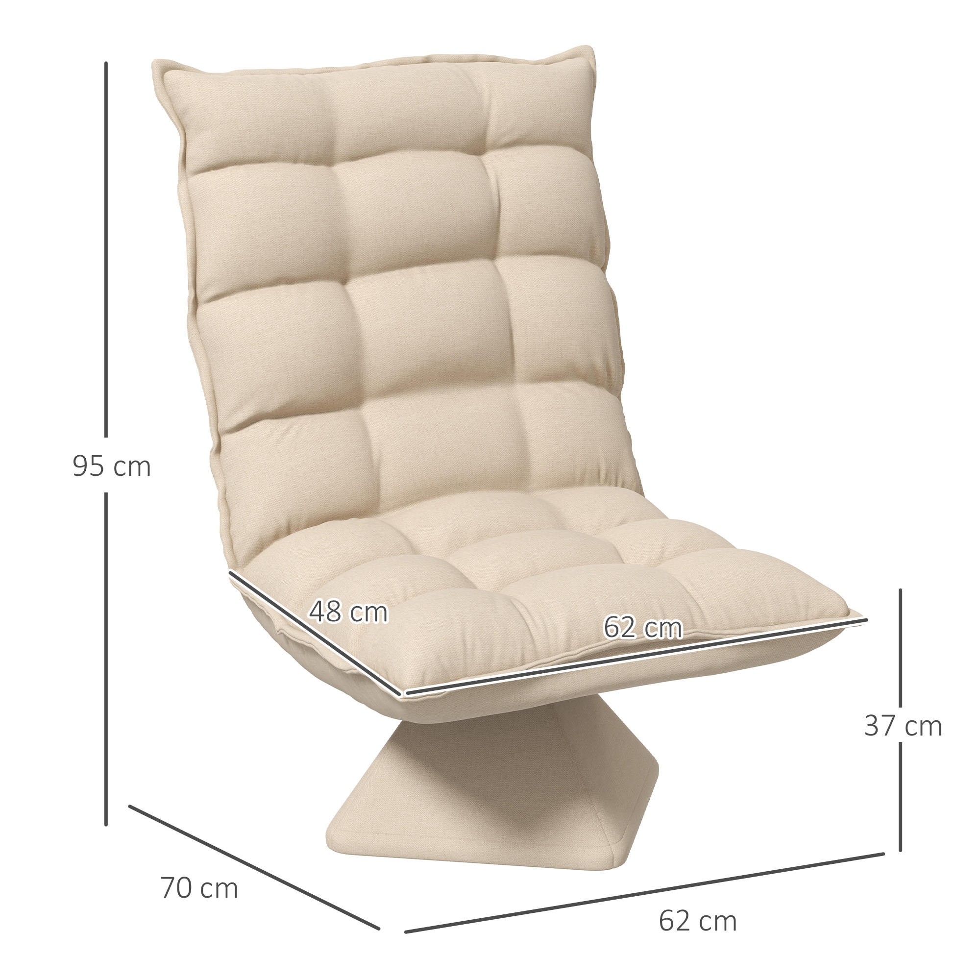 Lamav lugemistool, pöörlev, linase välimusega, 62 cm x 70 cm x 95 cm, beež