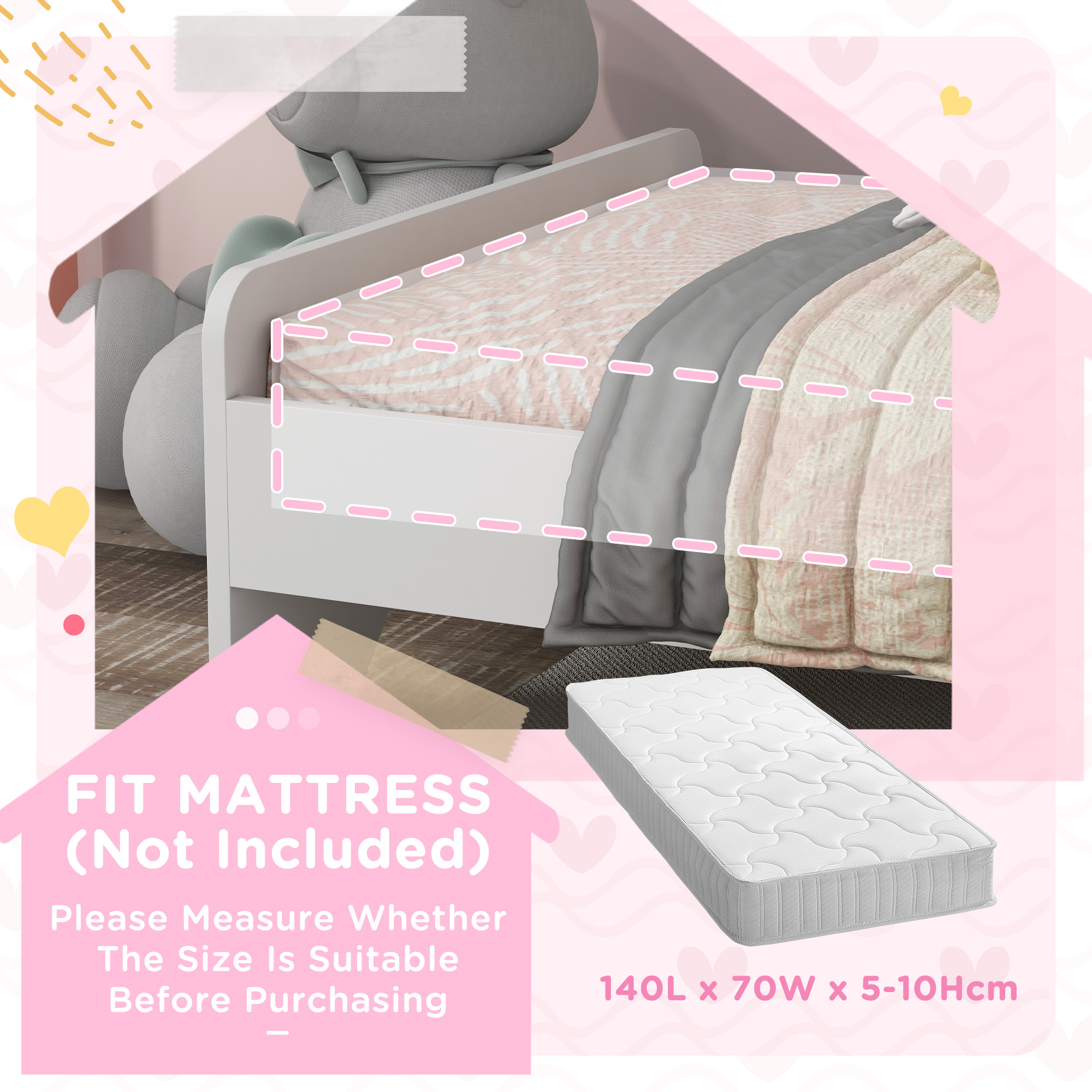 ZONEKIZ Unicorn Toddler Bed, Children's Bedroom Furniture, for Ages 3-6, 143 x 74 x 67 cm, White