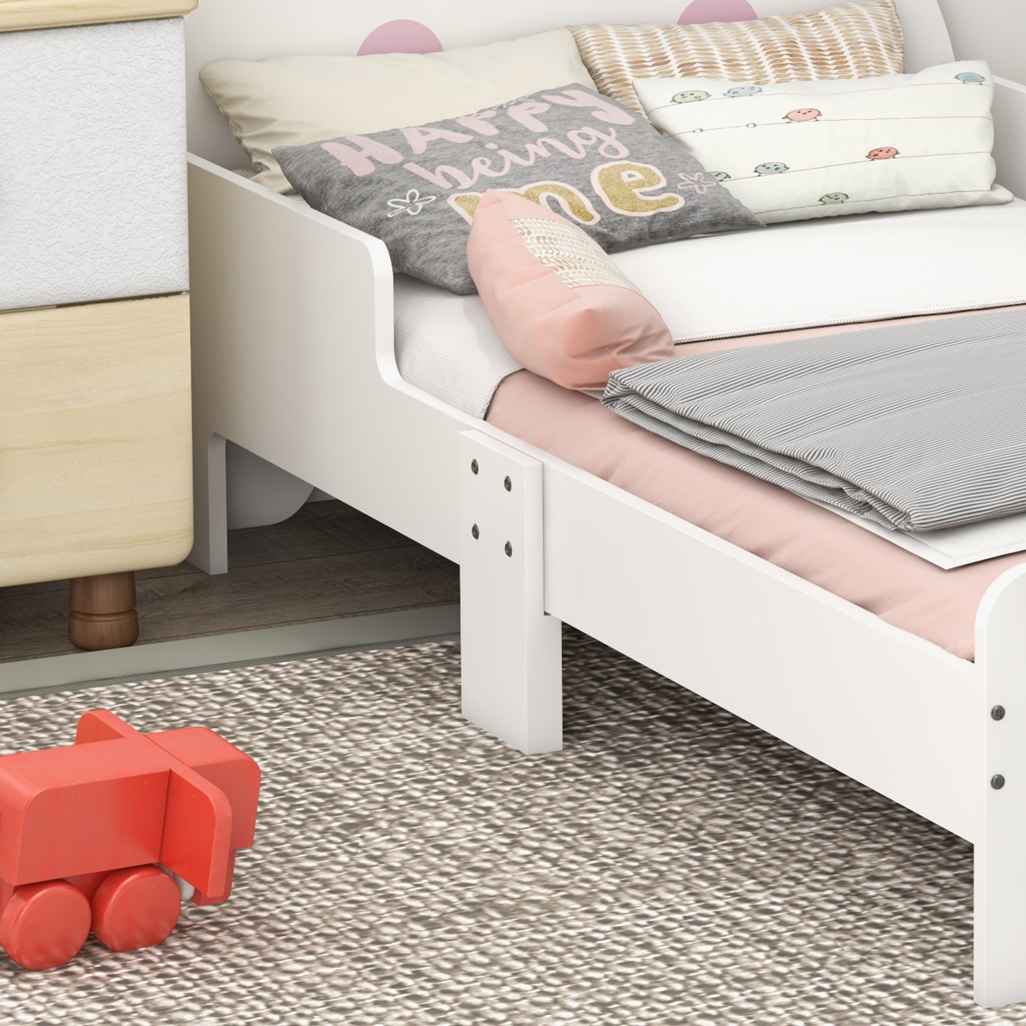 ZONEKIZ Toddler Rabbit Bed Frame, Safe & Sturdy Design, Perfect for Kids' Bedroom, Charming White