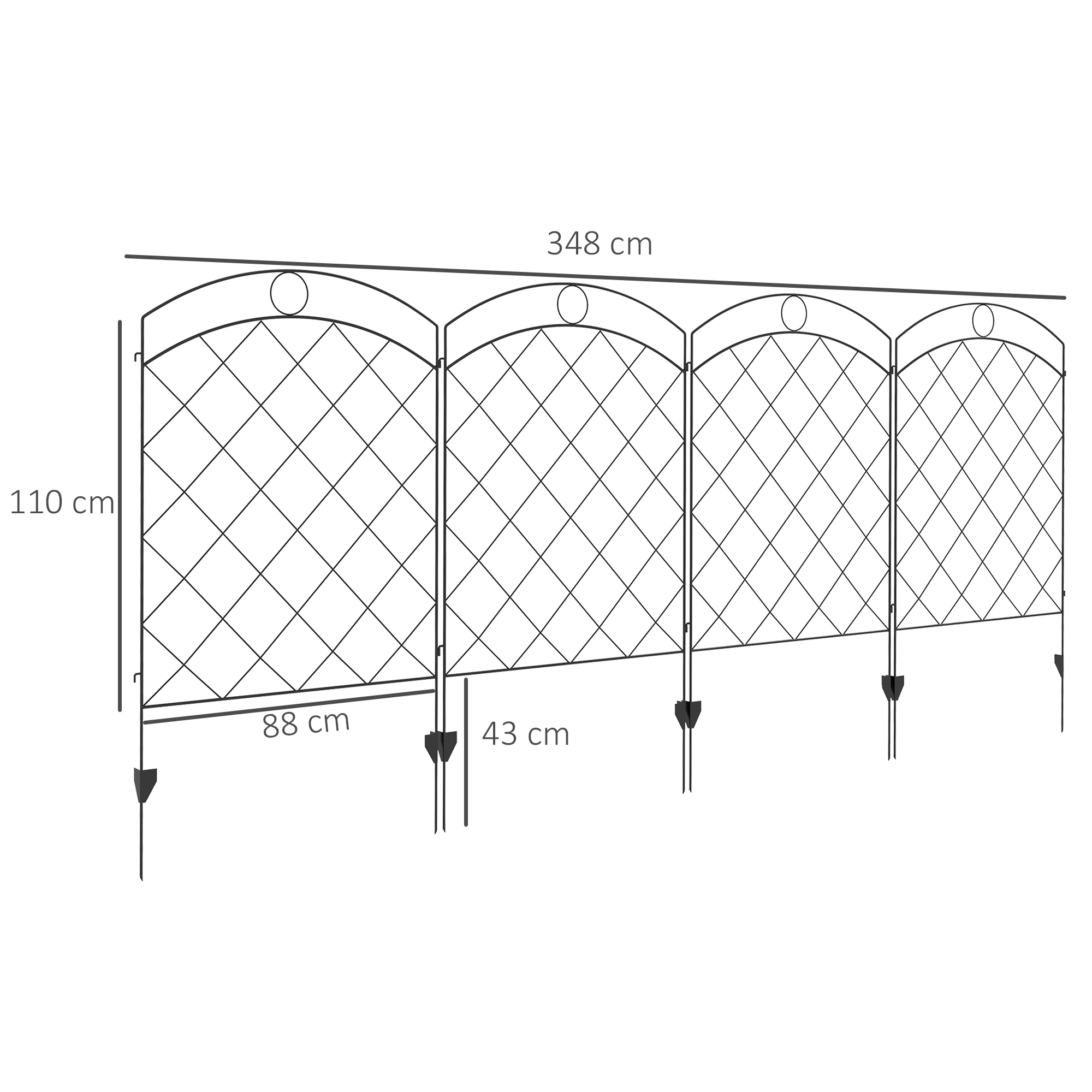 Outsunny Steel Decorative Garden Fence, Outdoor Picket Fence Panels, Easy Installation, Set of 4, Black