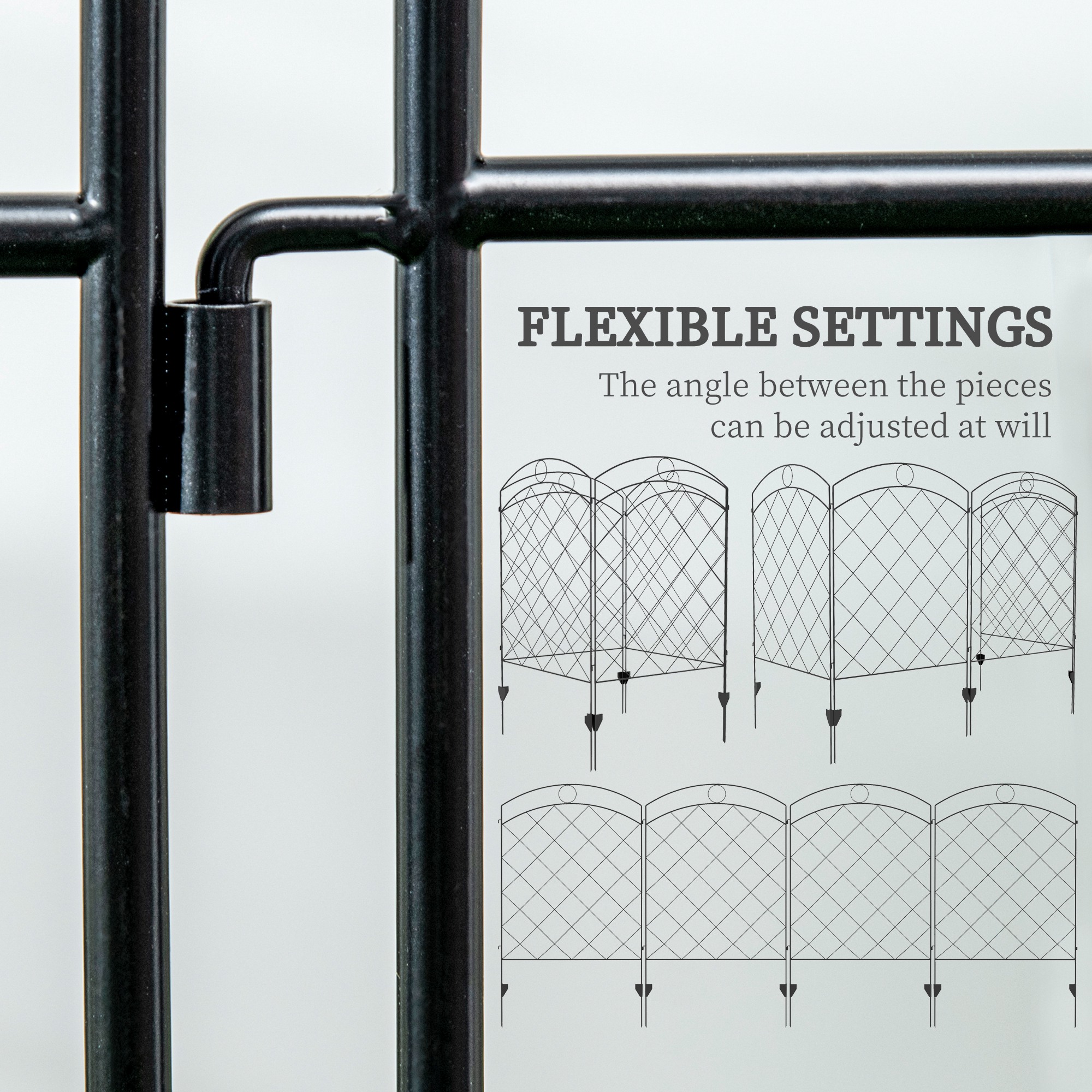 Outsunny Steel Decorative Garden Fence, Outdoor Picket Fence Panels, Easy Installation, Set of 4, Black
