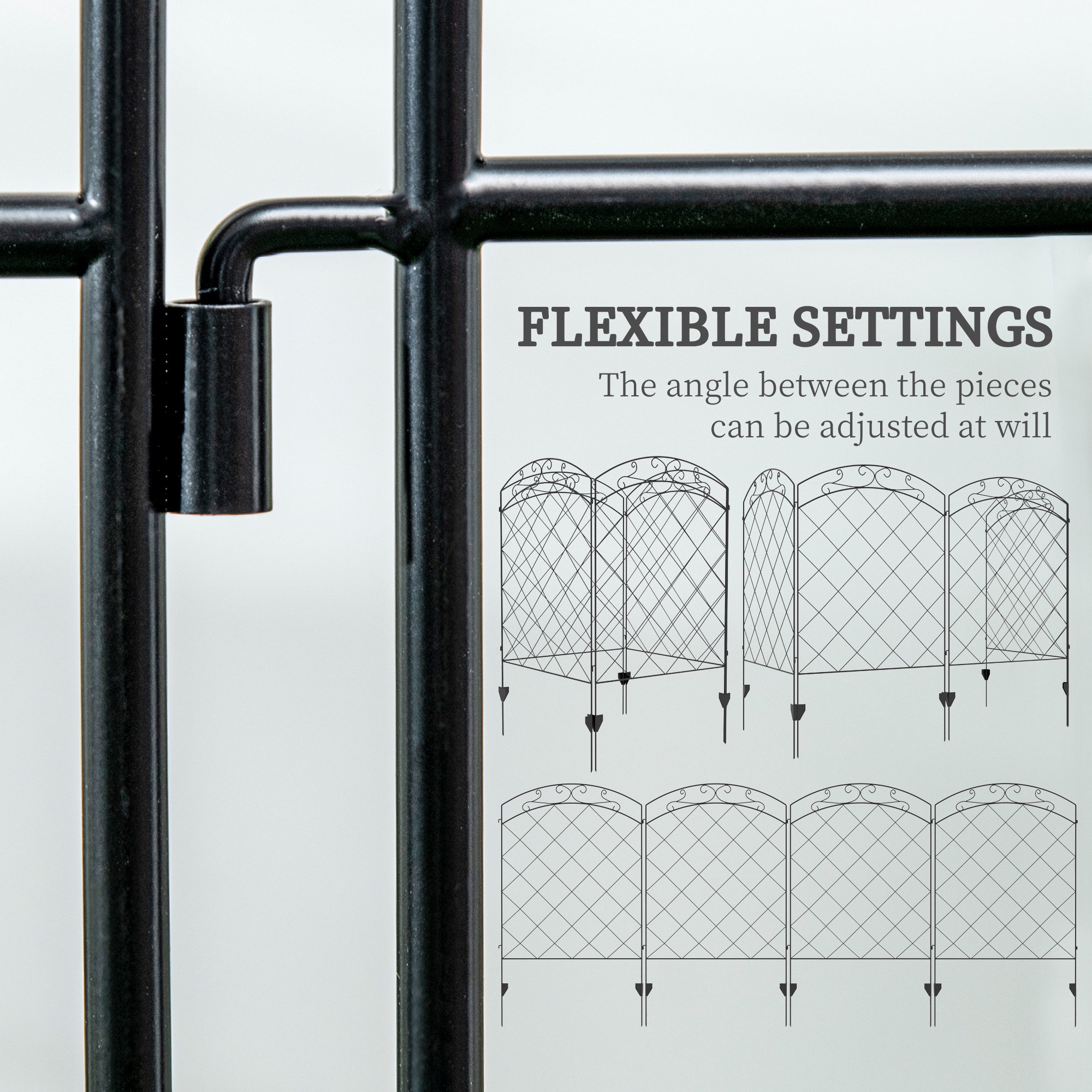 Outsunny Decorative Outdoor Steel Picket Fence Panels, Set of 4, with Elegant Swirls Design, Durable and Stylish, Classic Black