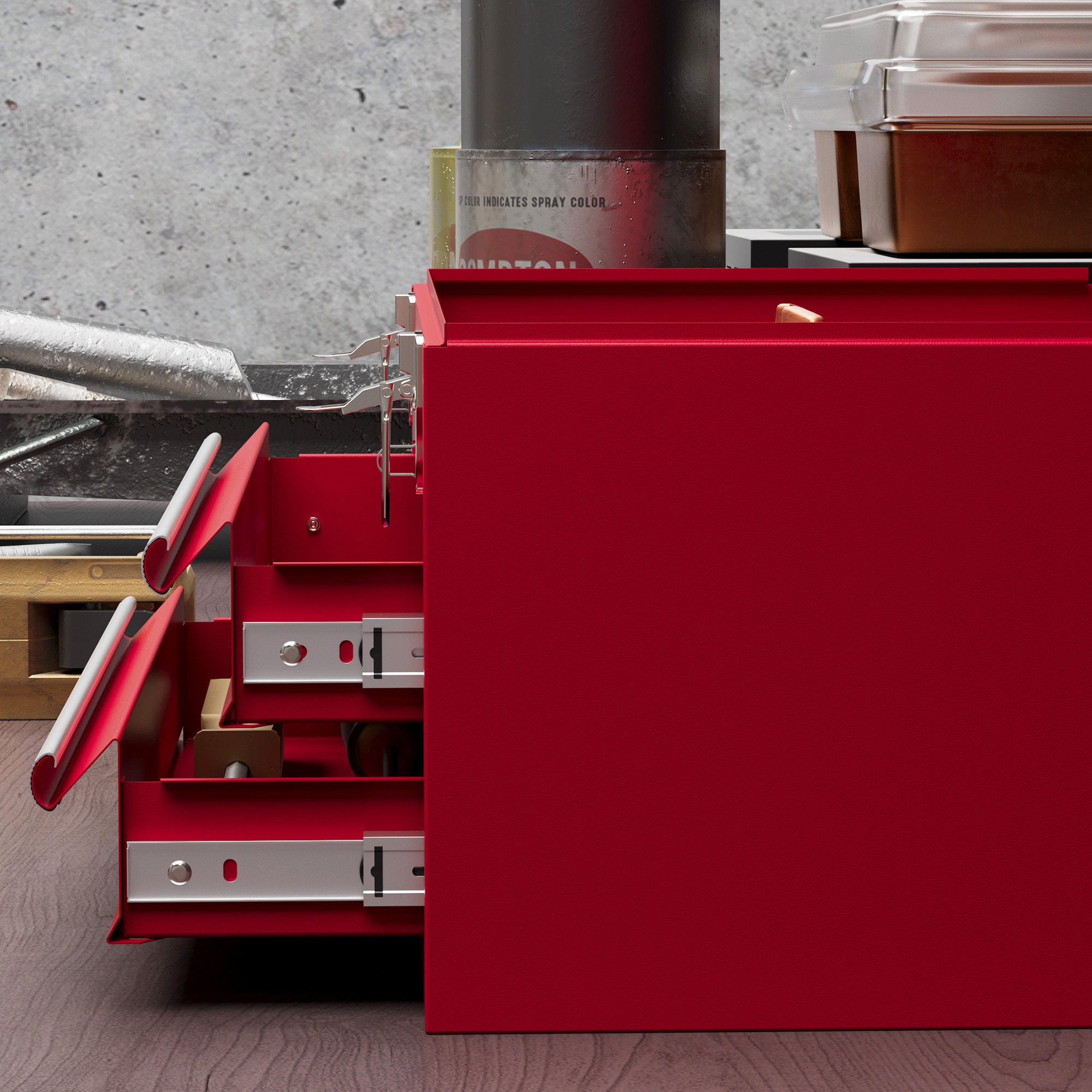 DURHAND Metal Tool Box with Lock, 2 Drawer Chest, Latches, Ball Bearing Runners, Portable, Red