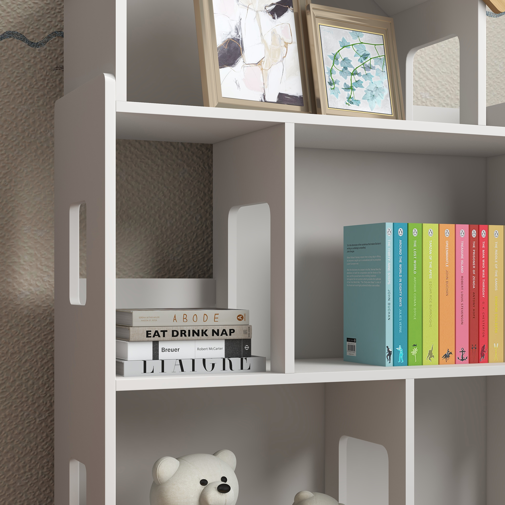 ZONEKIZ 3-Tier Children's Toy Storage Unit with 6 Bins, Freestanding Organiser Shelf for Playroom, White