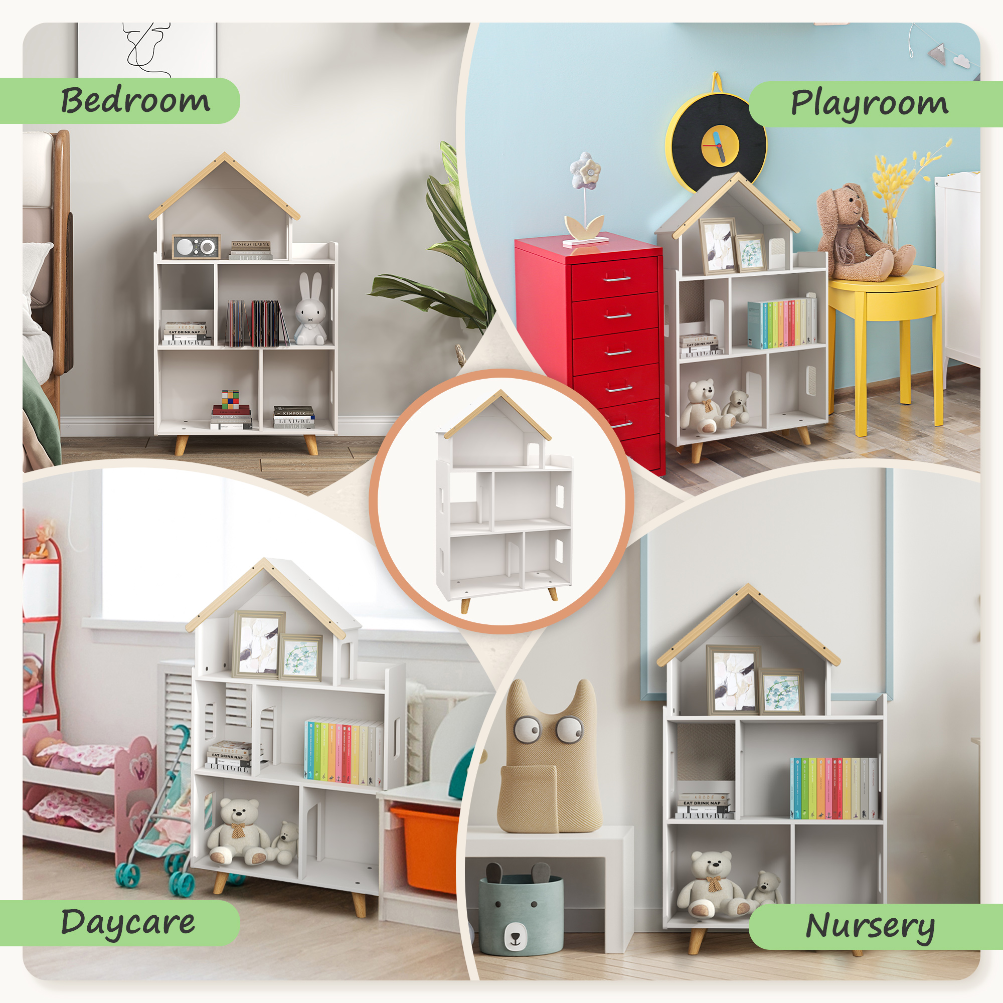 ZONEKIZ 3-Tier Children's Toy Storage Unit with 6 Bins, Freestanding Organiser Shelf for Playroom, White