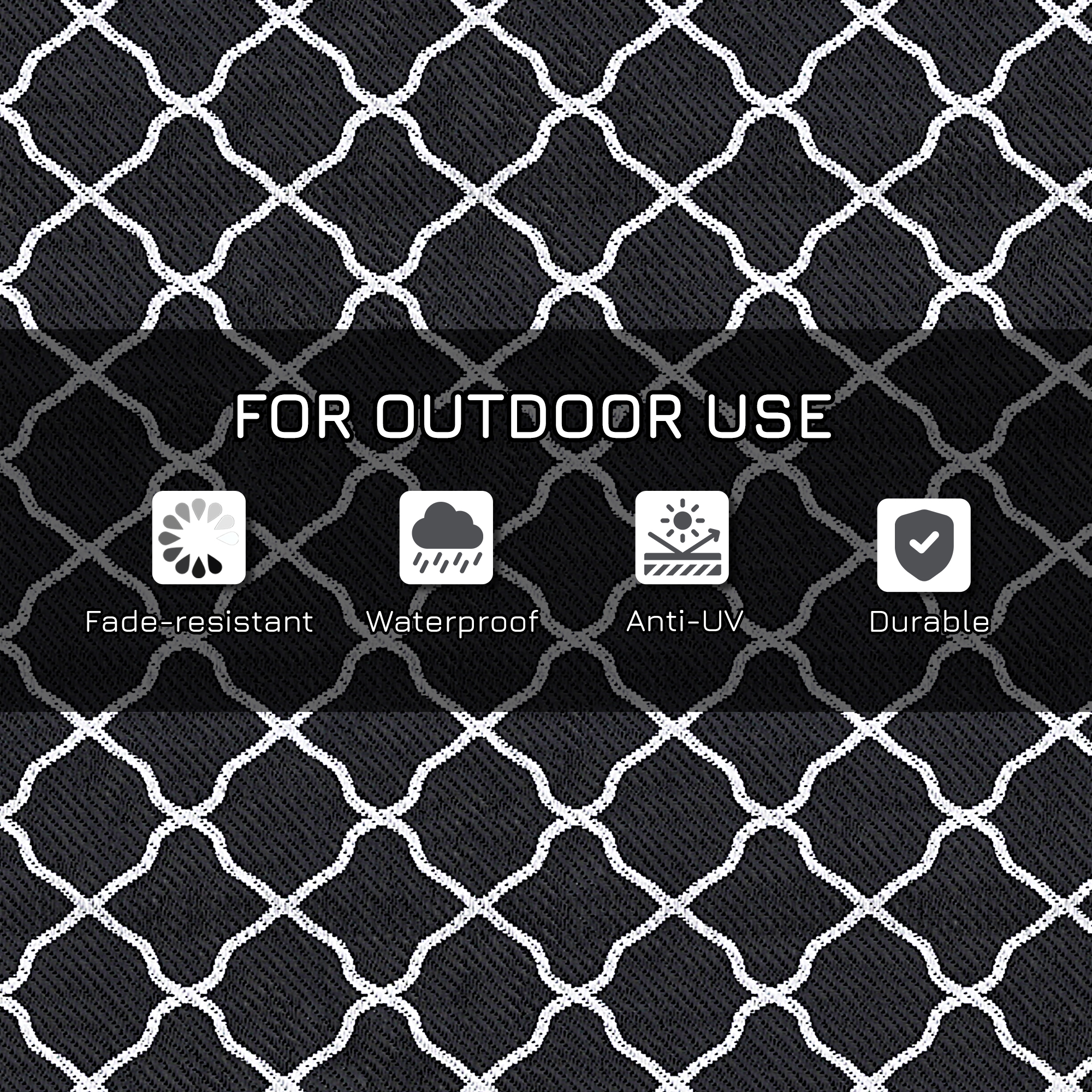Outsunny Reversible Plastic Straw Outdoor Rug with Carry Bag & Ground Stakes, Ideal for Garden, RV, Picnic, Beach, Camping, 182x274cm, Black/White