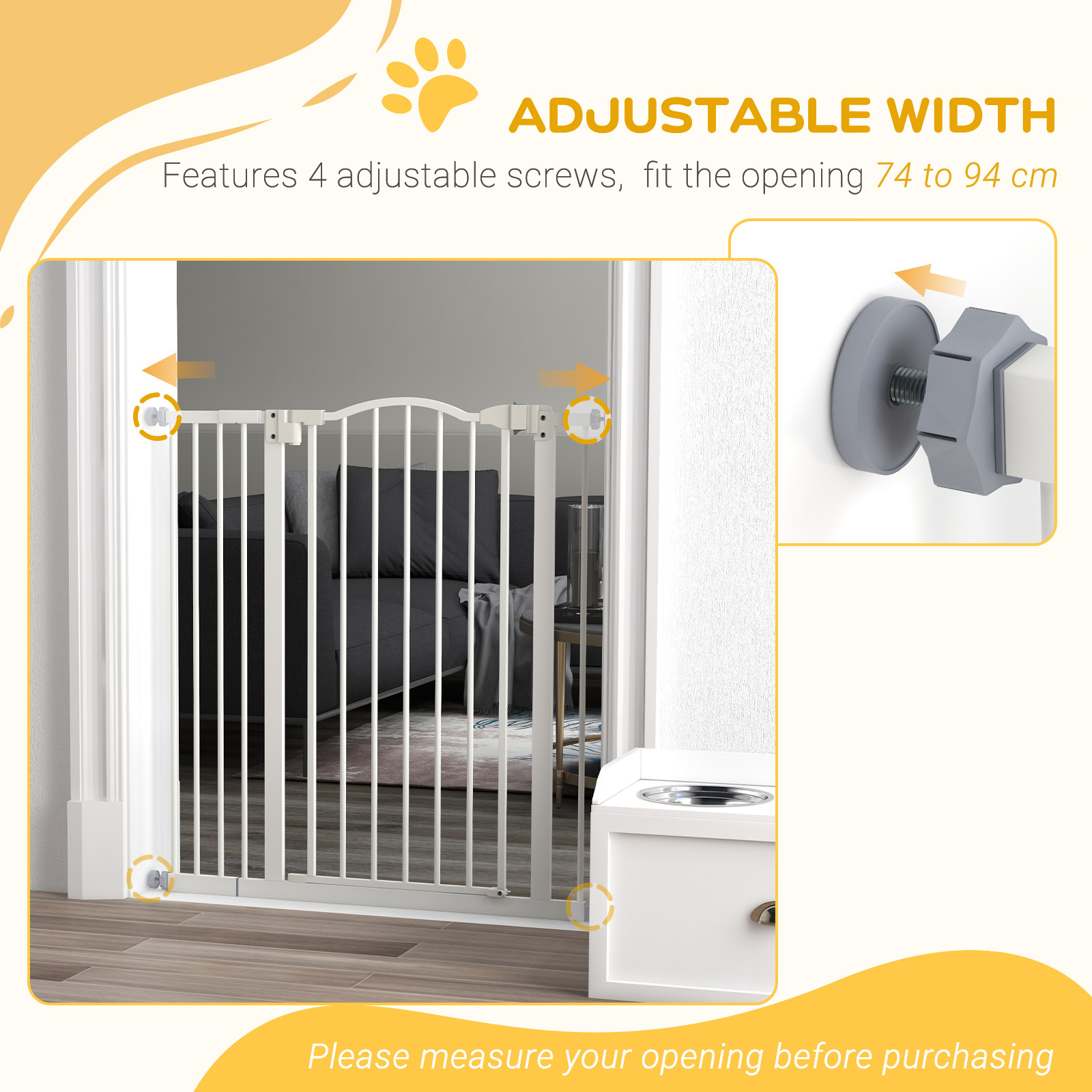 PawHut Metal Pet Safety Gate Dog Gate Folding Fence, White
