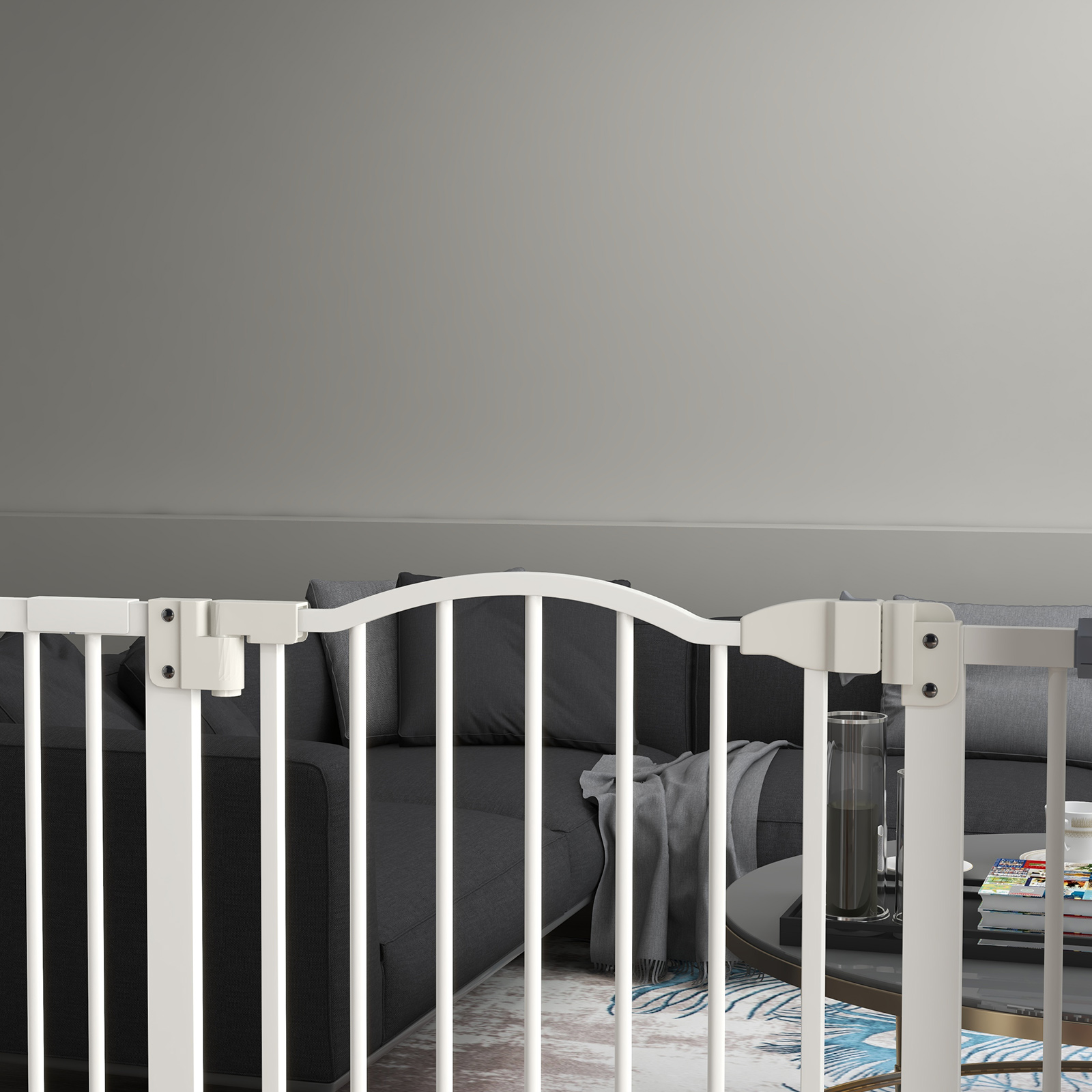 PawHut Metal Pet Safety Gate Dog Gate Folding Fence, White