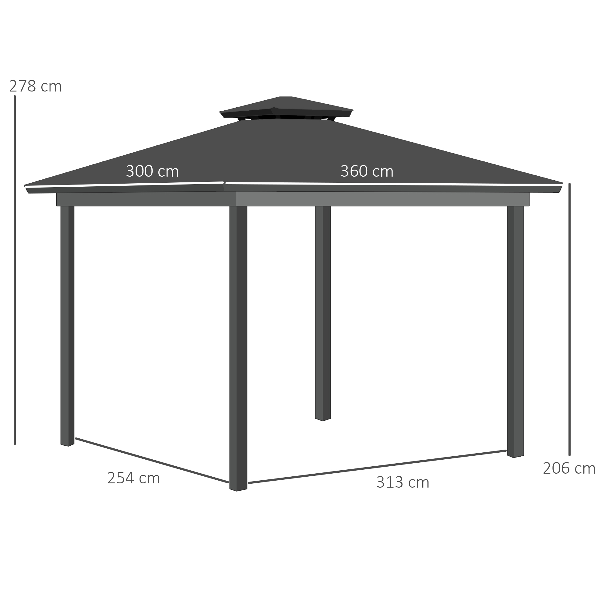 Outsunny 3.6 x 3 (m) Outdoor Polycarbonate Gazebo, DoubleÂ Roof Hard Top Gazebo with NettingsÂ &Â Curtains for Garden, Lawn, Patio