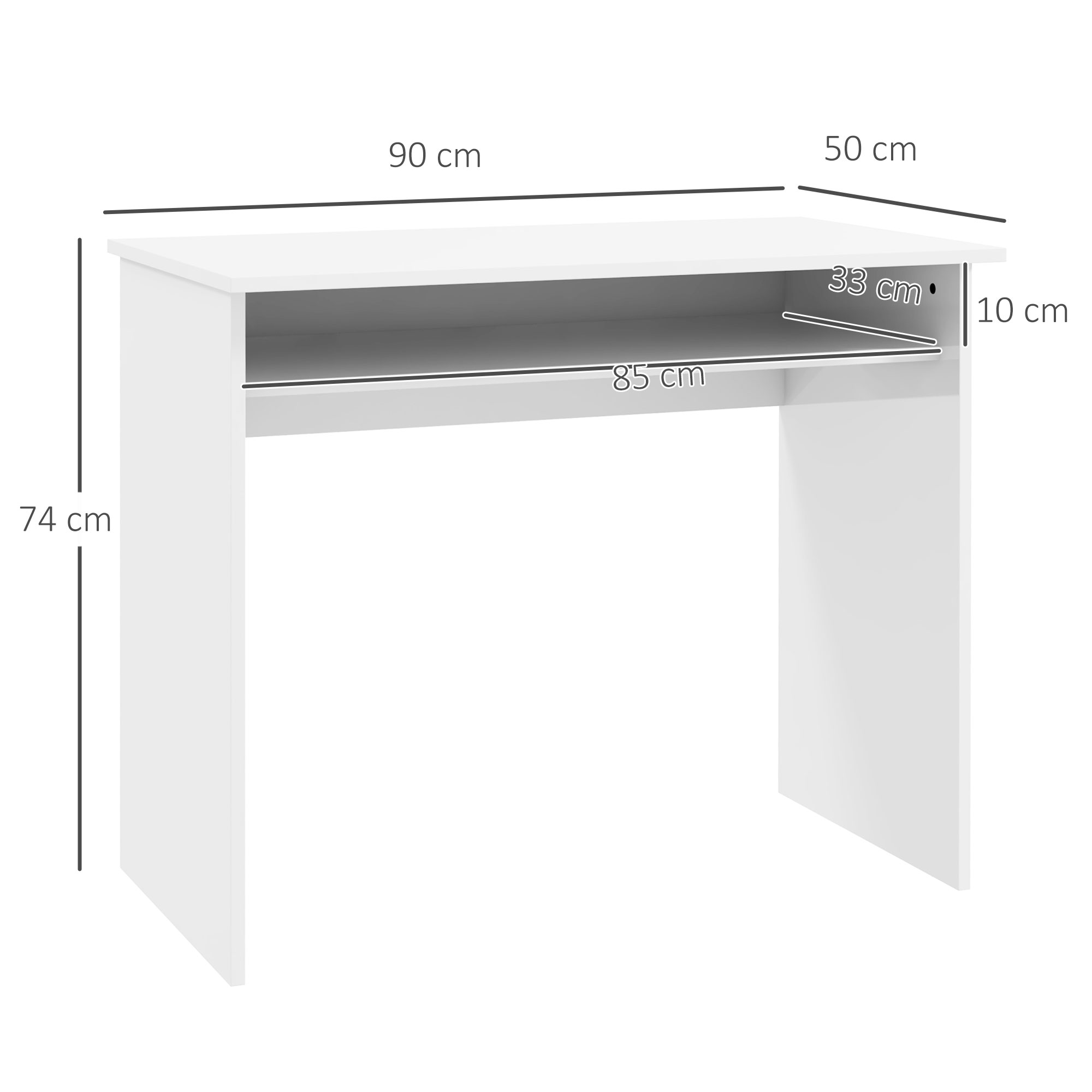 HOMCOM Modern Home Office Desk, 90 x 50cm Computer Table, Small Writing Desk with Storage Shelf, High Gloss, White