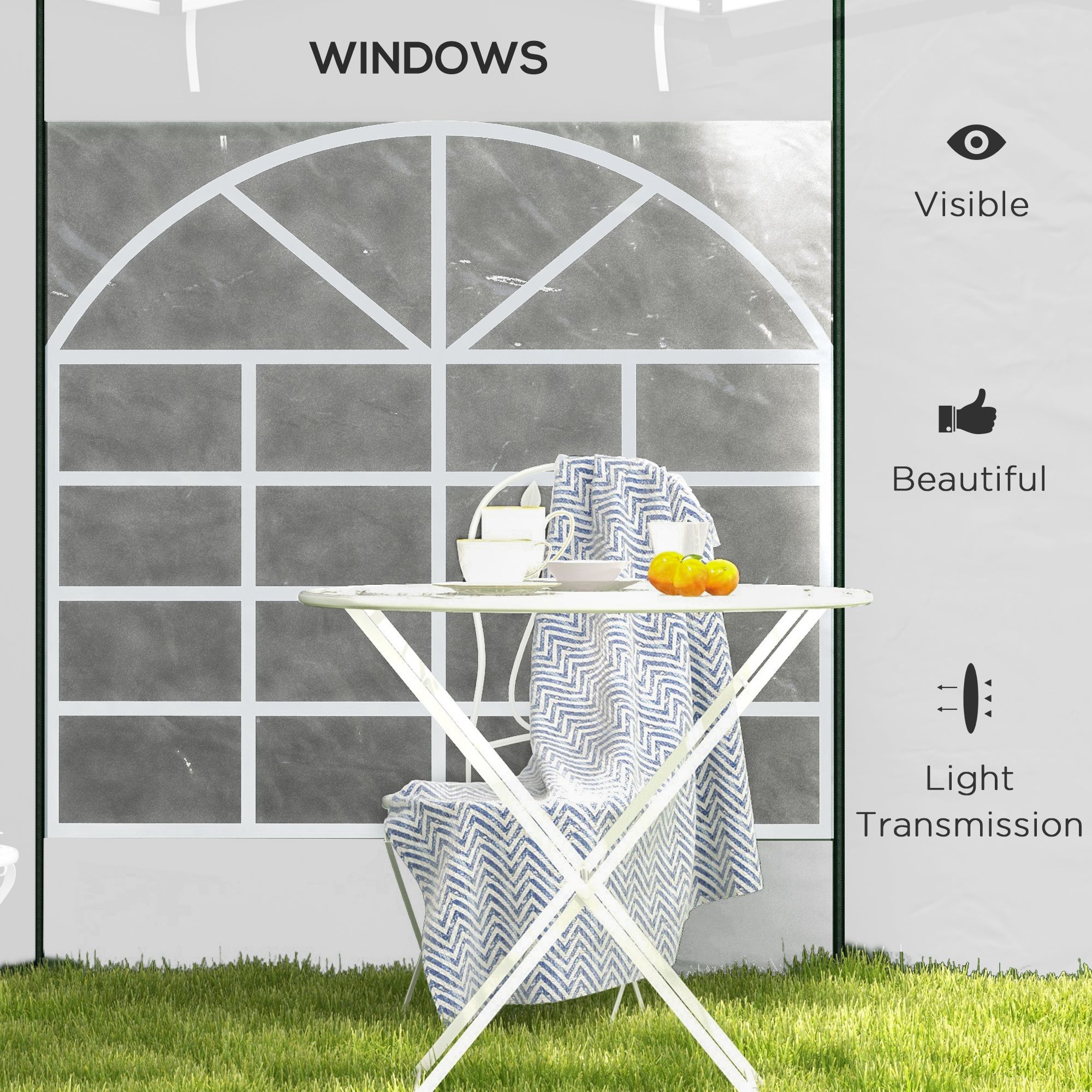 Outsunny Replacement Gazebo Side Panels with Windows and Doors, 2 Pack, for 3x3(m) or 3x6m Pop Up Gazebo, White