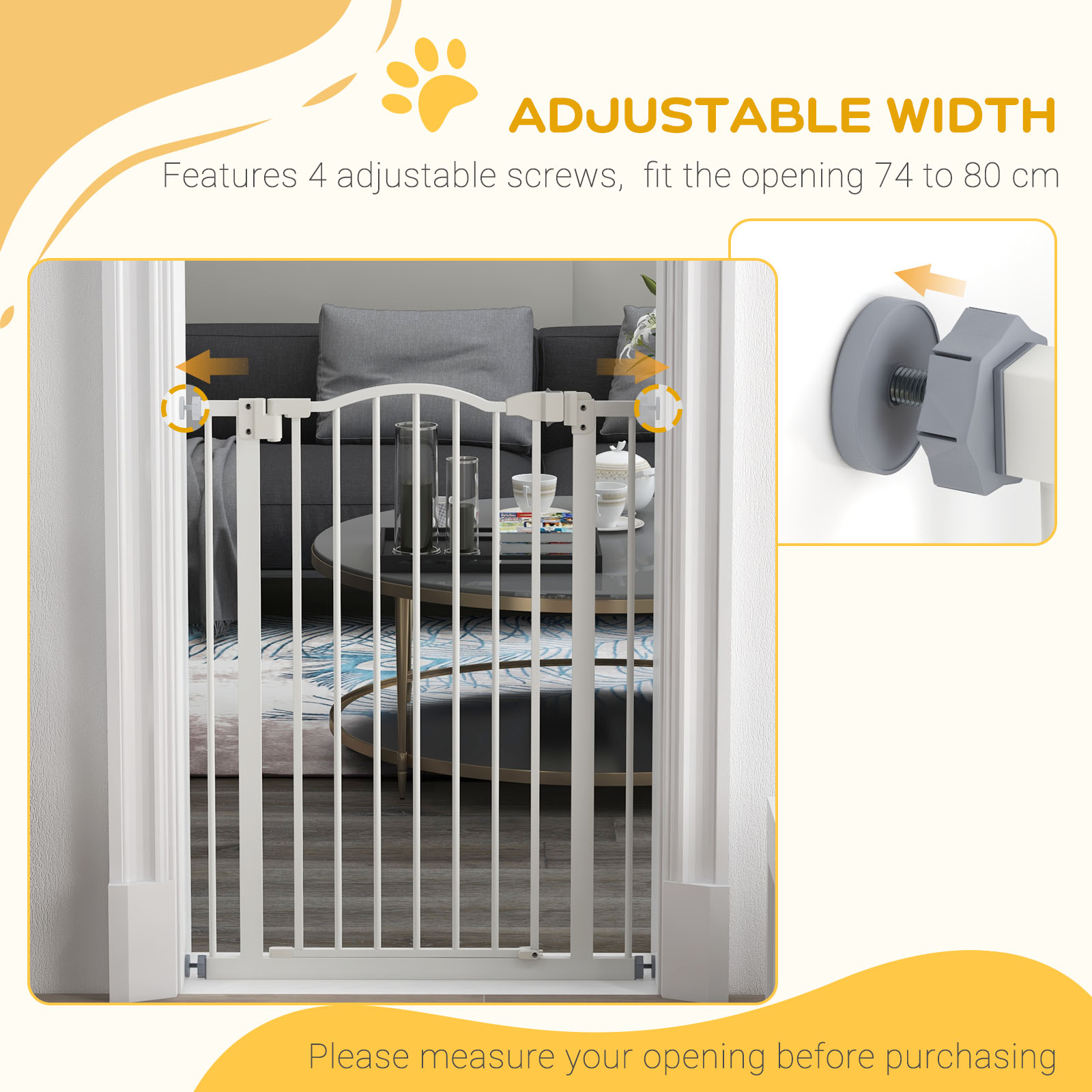 PawHut Metal Pet Safety Gate Dog Gate Folding Fence, White