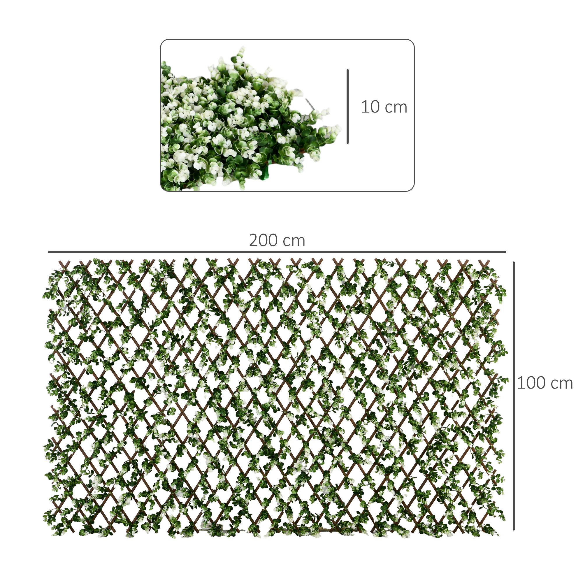 Outsunny 2 Pcs Expandable Faux Privacy Fence, 2 x 1m Decorative Trellis w/ Artificial Leaves, Garden Telescopic Hedge Privacy Screen Greenery Walls