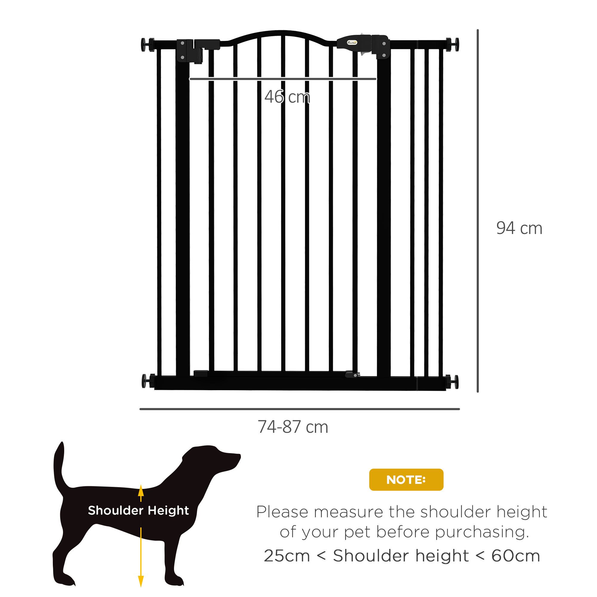 PawHut Safety Pet Gate, Metal Dog Fence, Adjustable 74-87cm, Foldable Design, Sleek Black