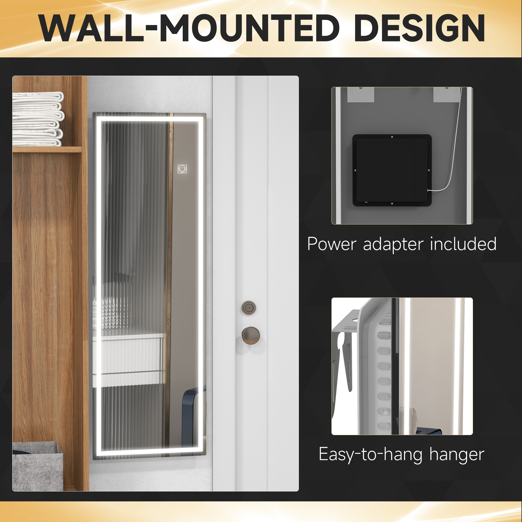 HOMCOM Full Length Mirror with Dimming, 3 Colour LED, Smart Touch, Memory Function, 120 x 40cm, Long Wall Mounted