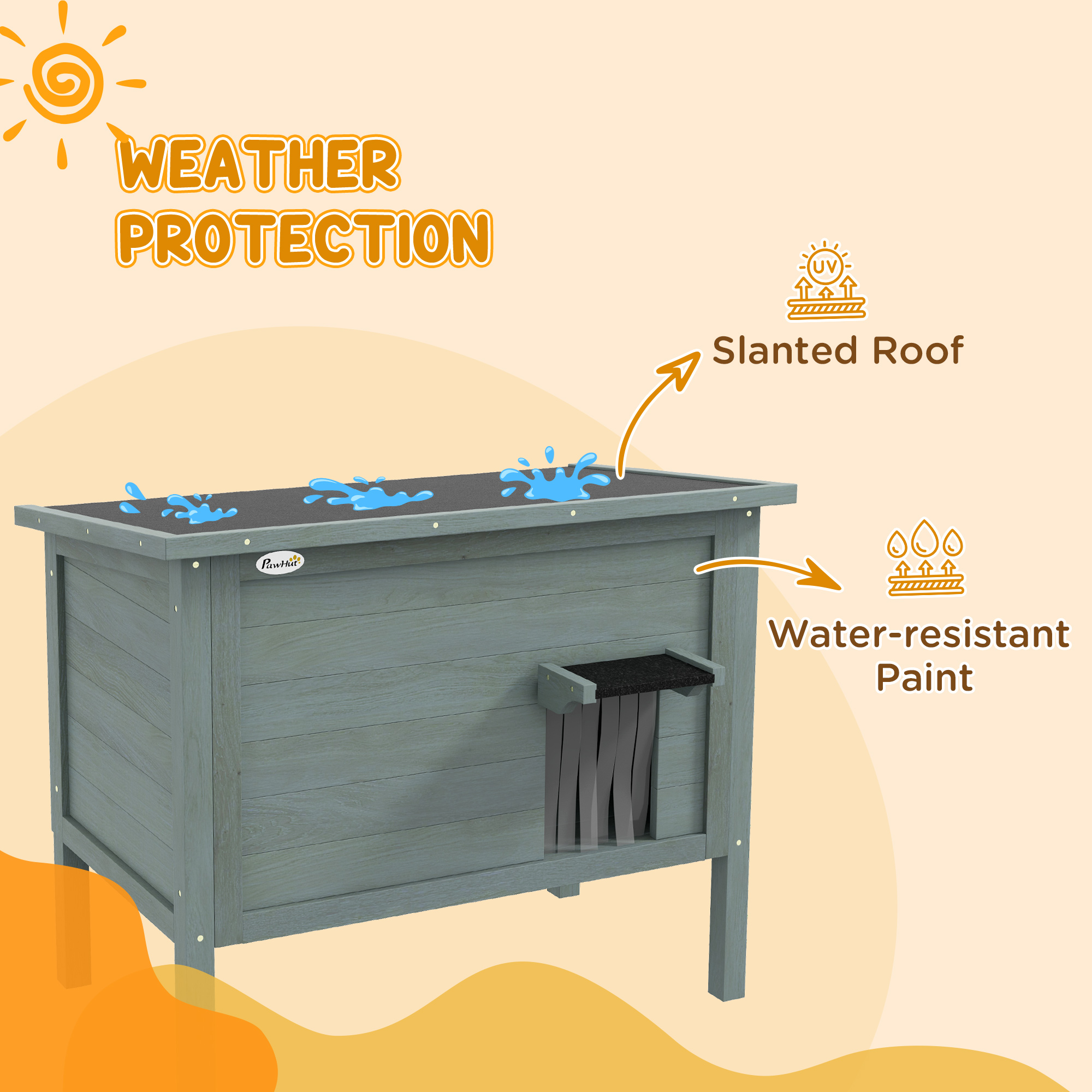 PawHut Outdoor Cat House, Wooden Insulated with Removable Floor, Waterproof & Openable Roof, Charcoal Grey
