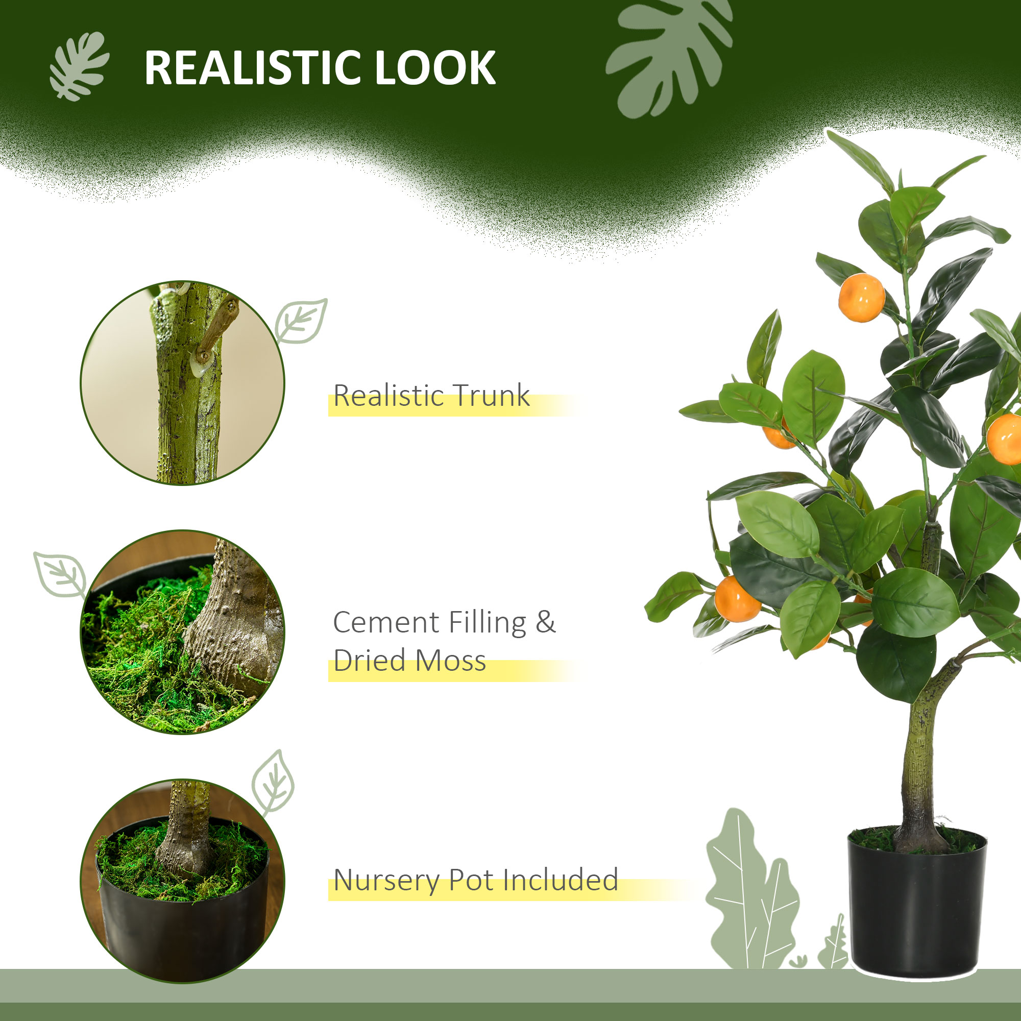HOMCOM Artificial Lemon & Orange Trees Set of 2 with Pot, Indoor Outdoor Decorative Faux Plants, 60cm, Green