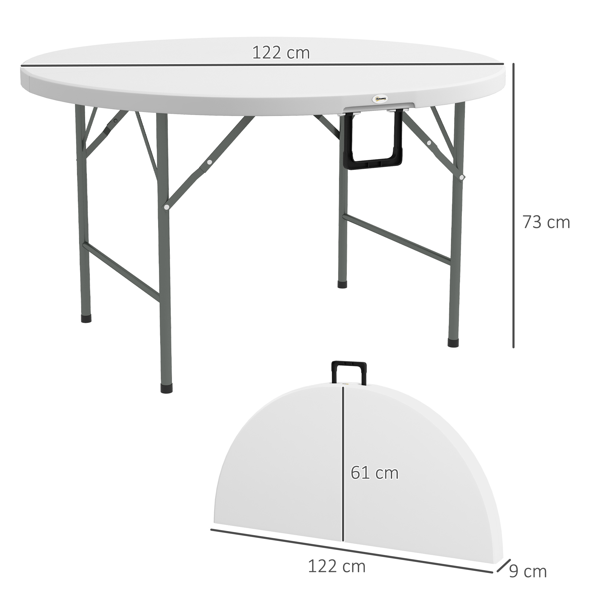 Outsunny Î¦122 Folding Garden Table, Outdoor HDPE Round Picnic Table for 6, Patio Table with Metal Frame, White