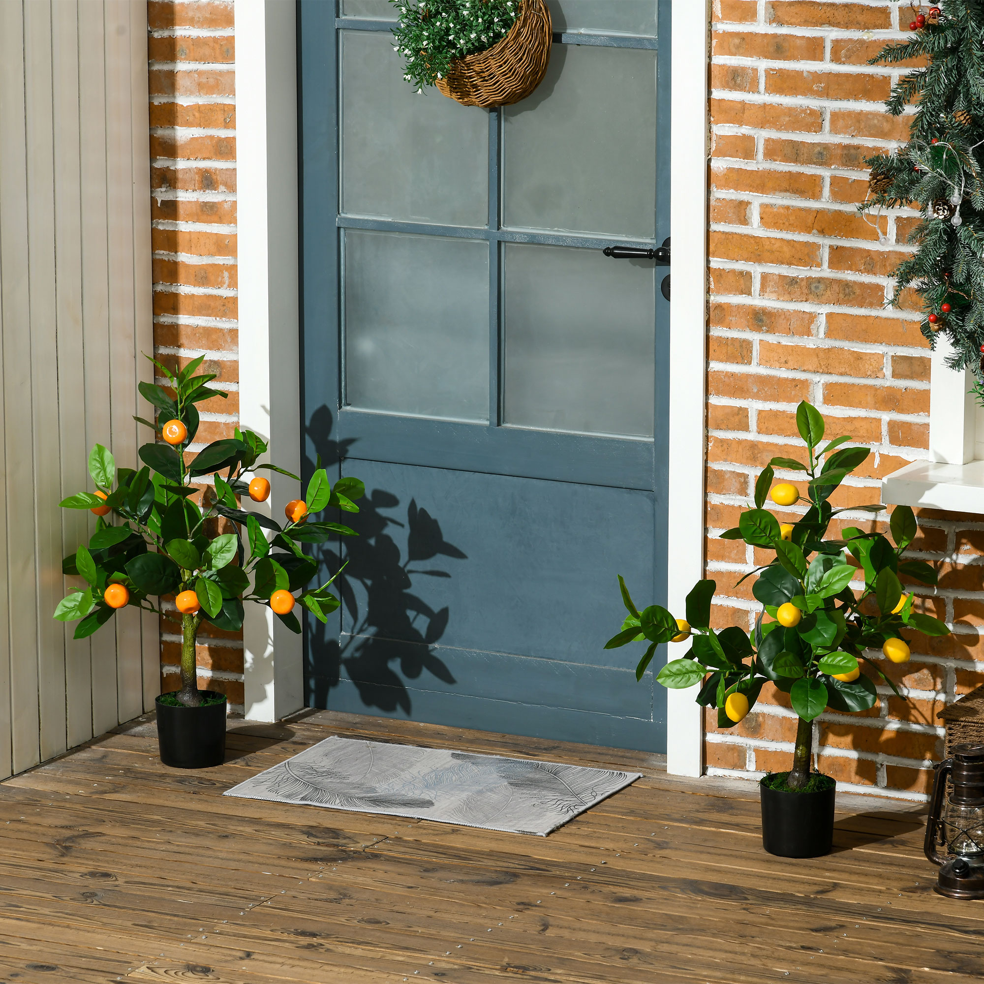 HOMCOM Artificial Lemon & Orange Trees Set of 2 with Pot, Indoor Outdoor Decorative Faux Plants, 60cm, Green