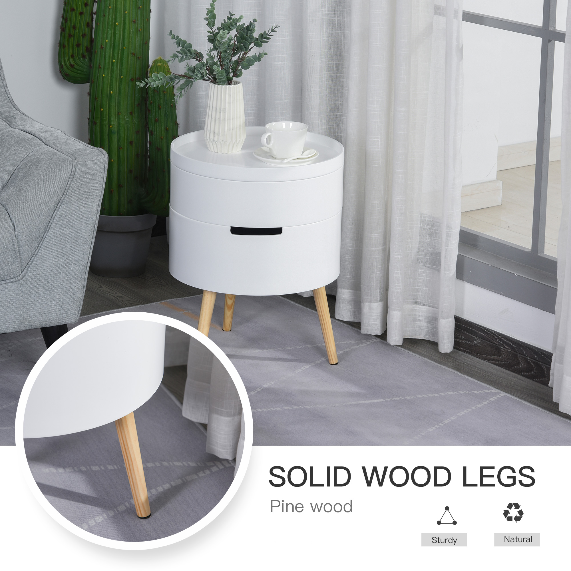 HOMCOM 3-Tier Round Coffee Table Set of 2, Modern Design with Hidden Storage and Detachable Tray, Versatile and Stylish, White
